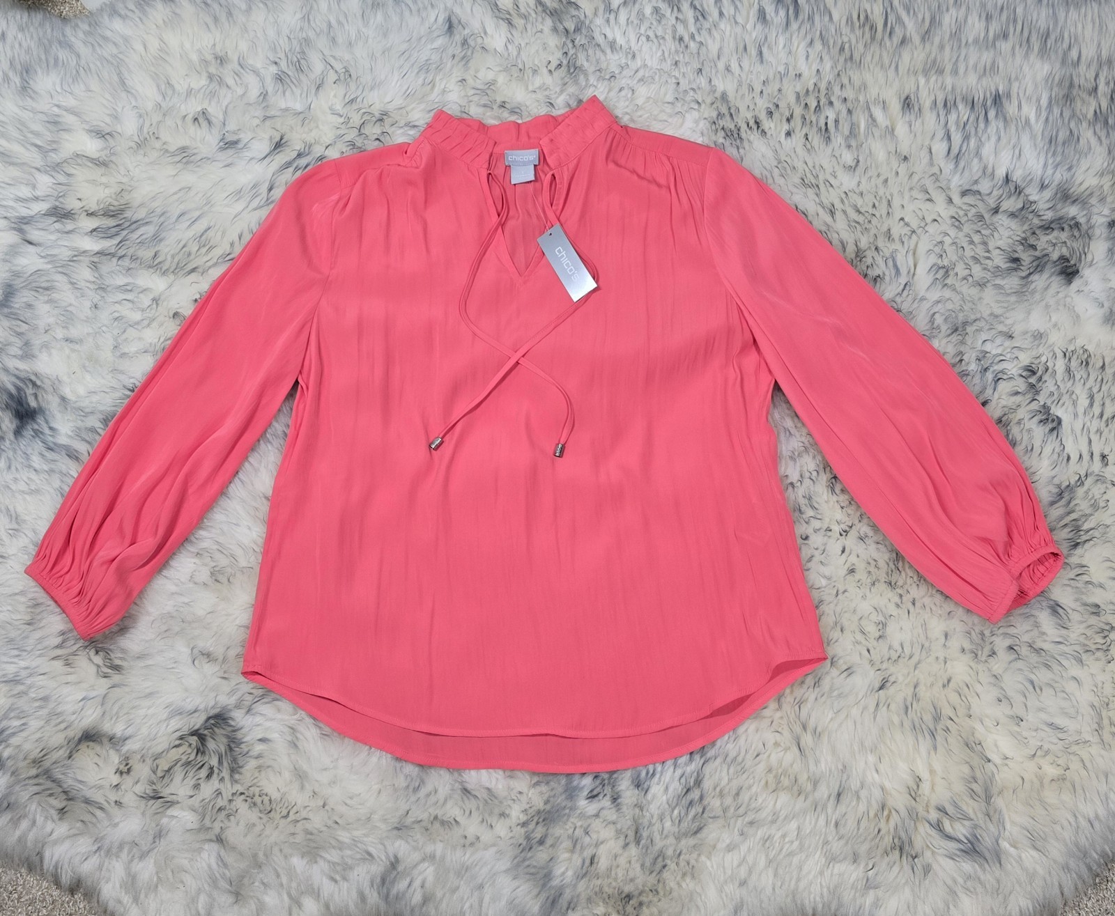 NWT  CHICO\'S WOMEN\'S  BLOUSE FASHION TOP LS CALYPSO CORAL Sz1 US 8-10 M   