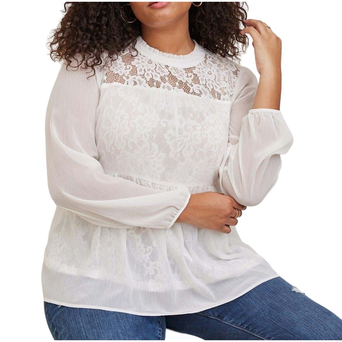 Torrid Coastal Top 4X White Lace Chiffon Neutral Feminine Coquette Festival 80s