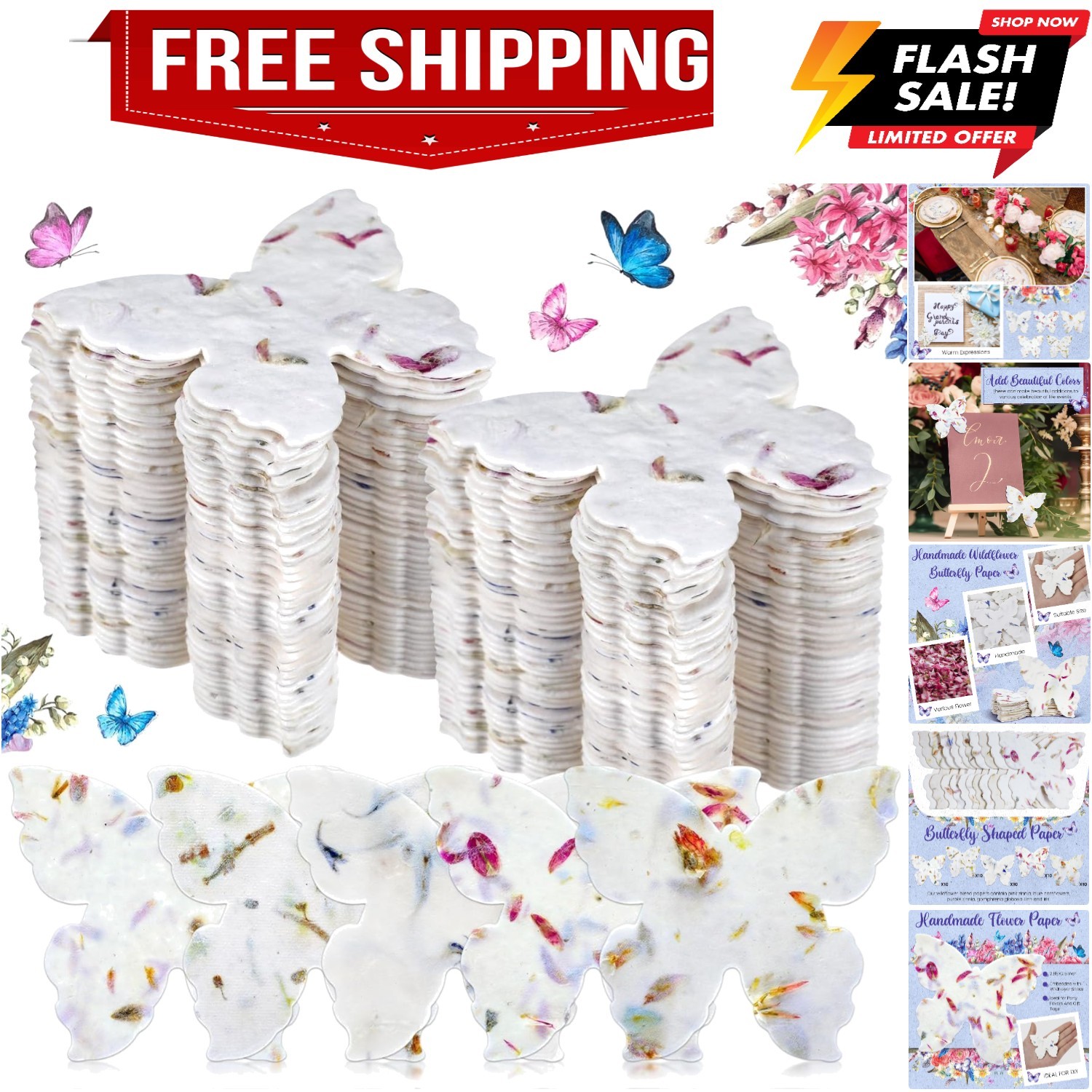 50 Pcs Handmade Seed Paper Plantable Wildflower Seed Paper Recycled Flower Pe...