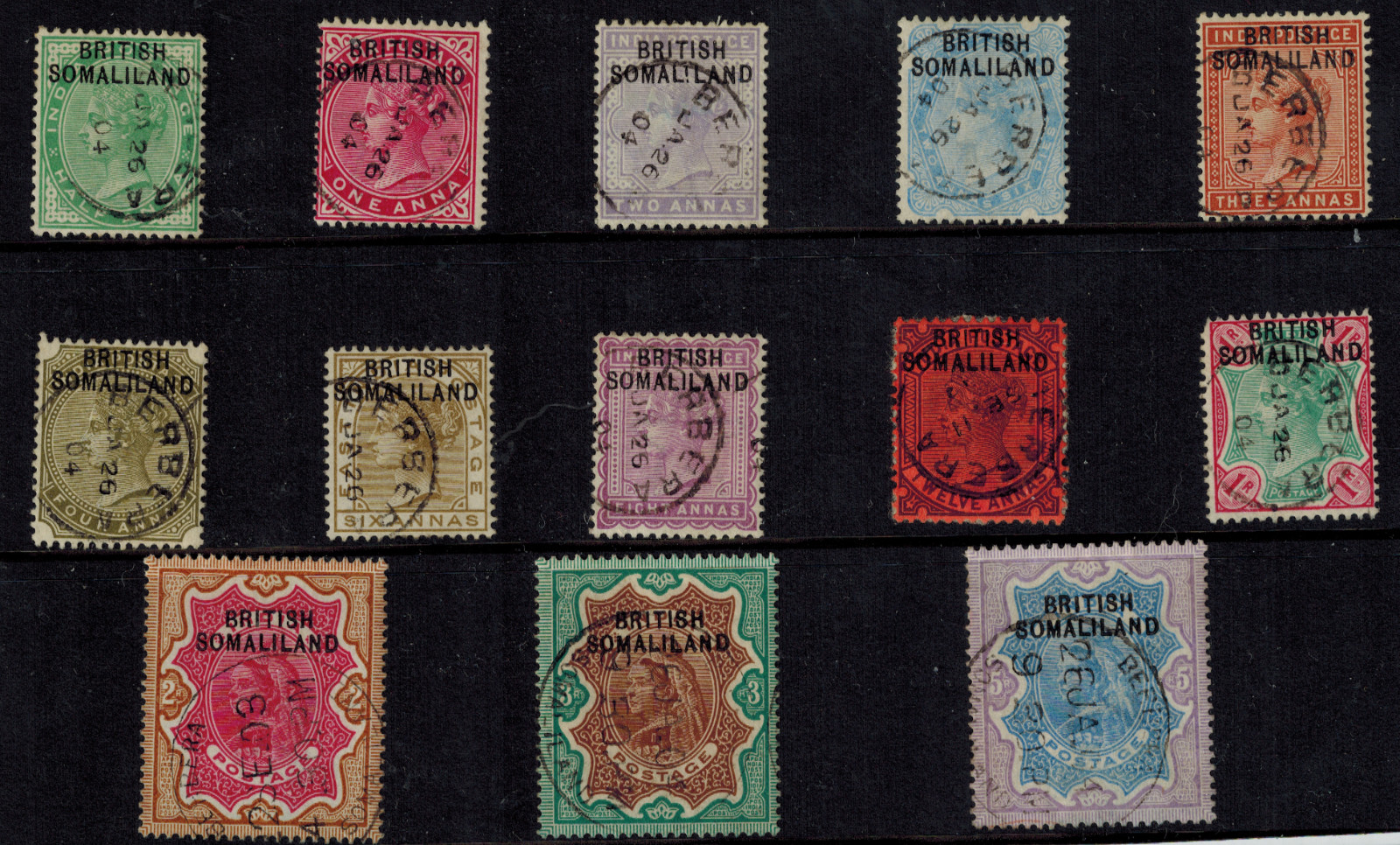 Somaliland Protectorate 1903 QV First Issues SG 1-13 w/ OVTPs & Unlisted Variety