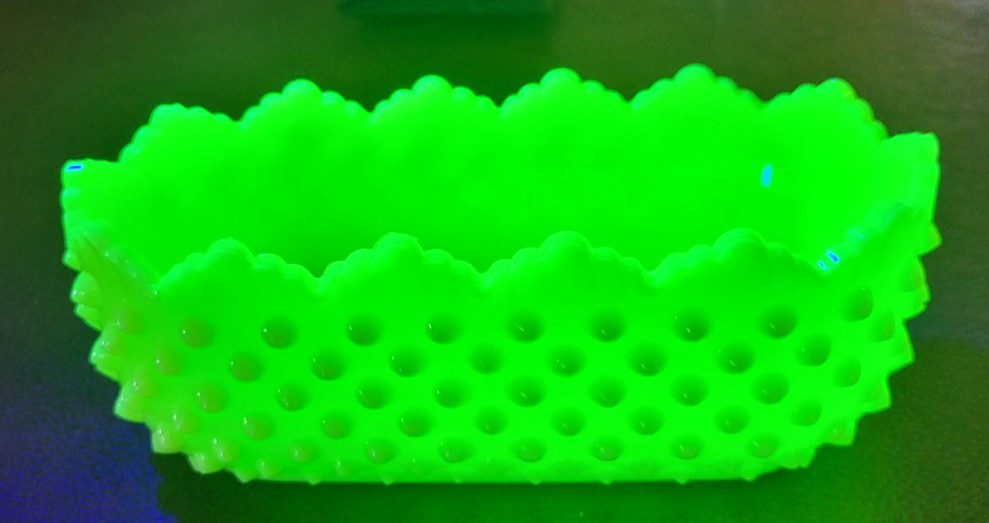 Vintage Fenton Jadeite Opaque Hobnail Planter UV Reactive Glows  HTF Rare.