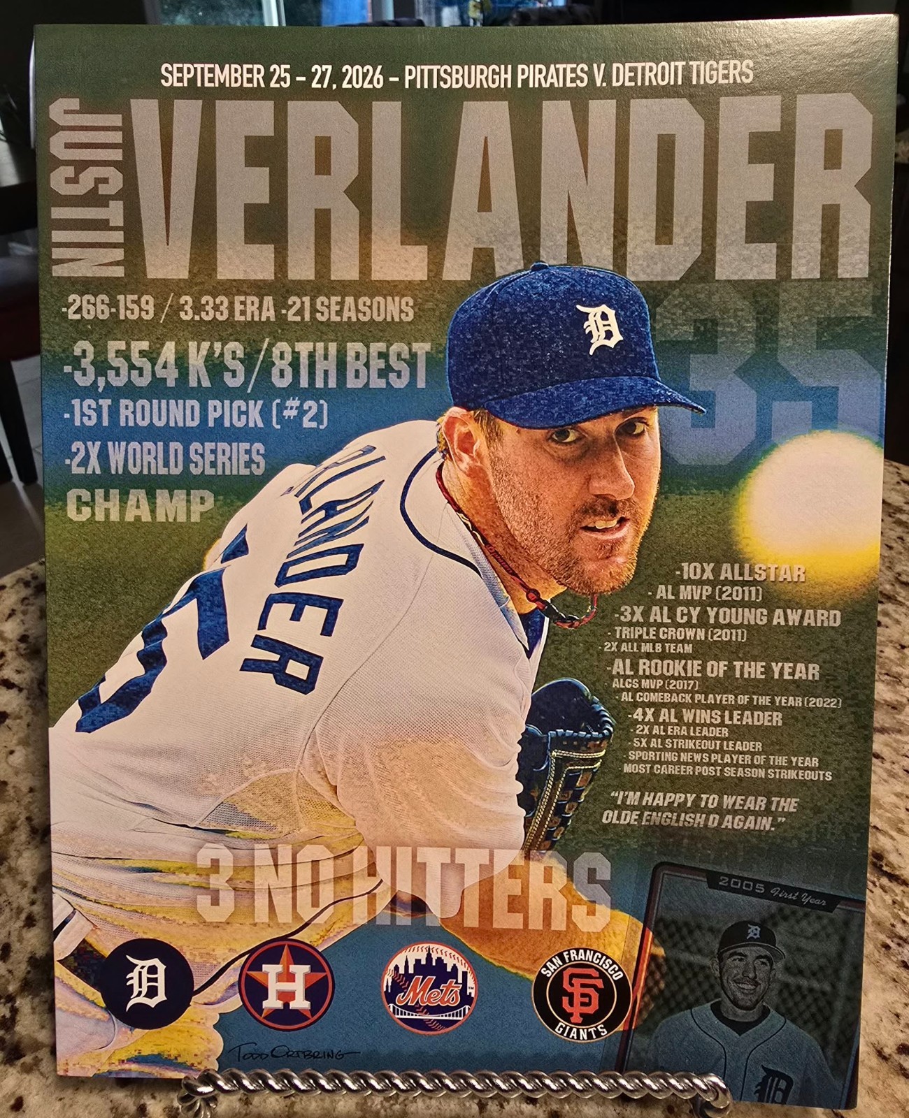2026 Detroit Tigers Justin Verlander Limited Edition Scorecard 9/25/26 Ceremony