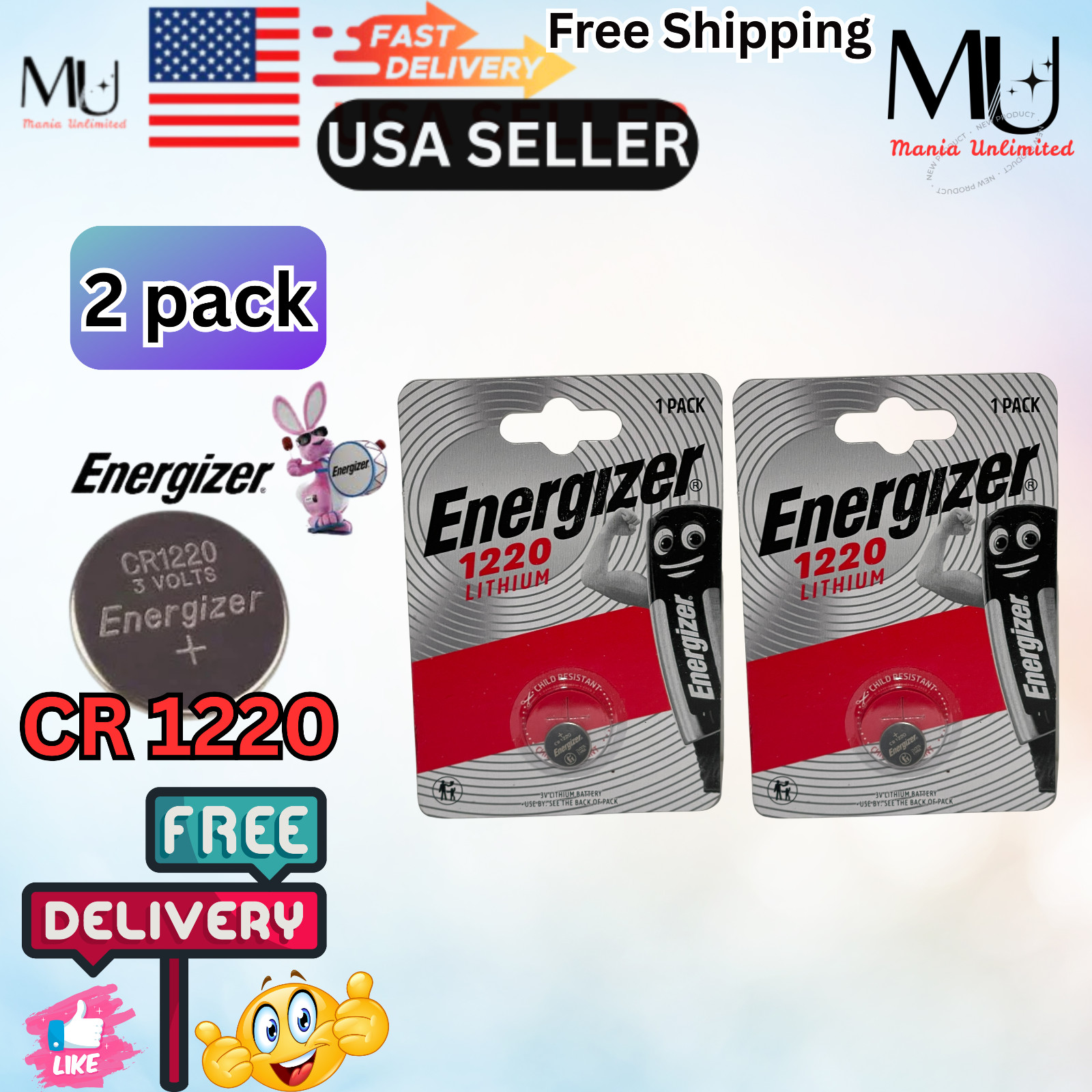 2X Pack Energizer CR 1220  ECR1220 Fresh Stock Lithium 3V Battery Exp Date 2033+