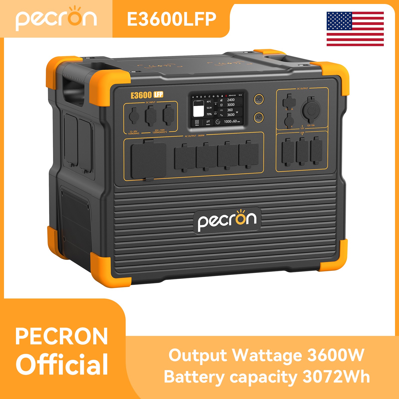 PECRON e3600lfp Portable Power Station 3072Wh 3600W Home Backup Generator