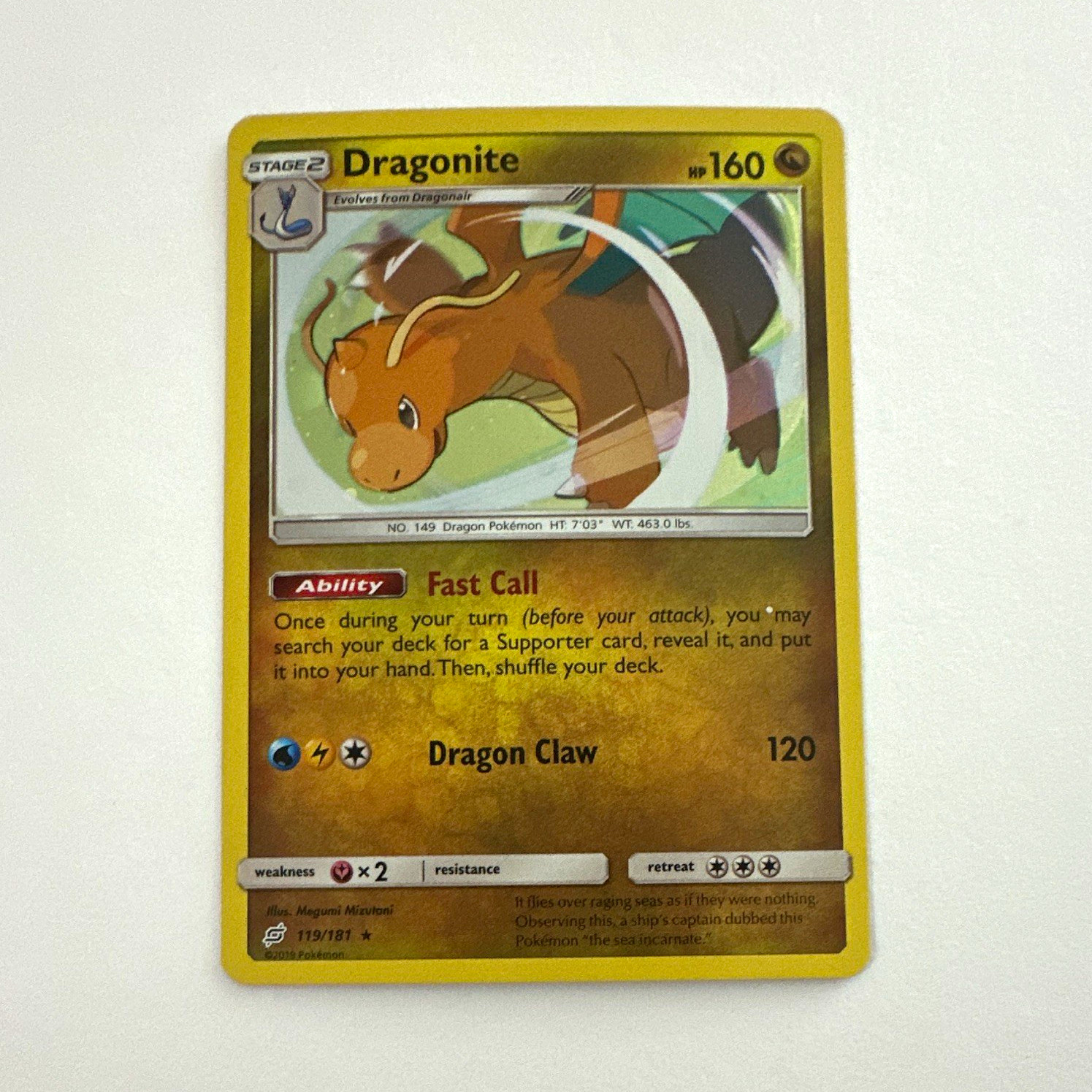 Pokemon TCG Dragonite Holo Rare 119/181 SM Team Up