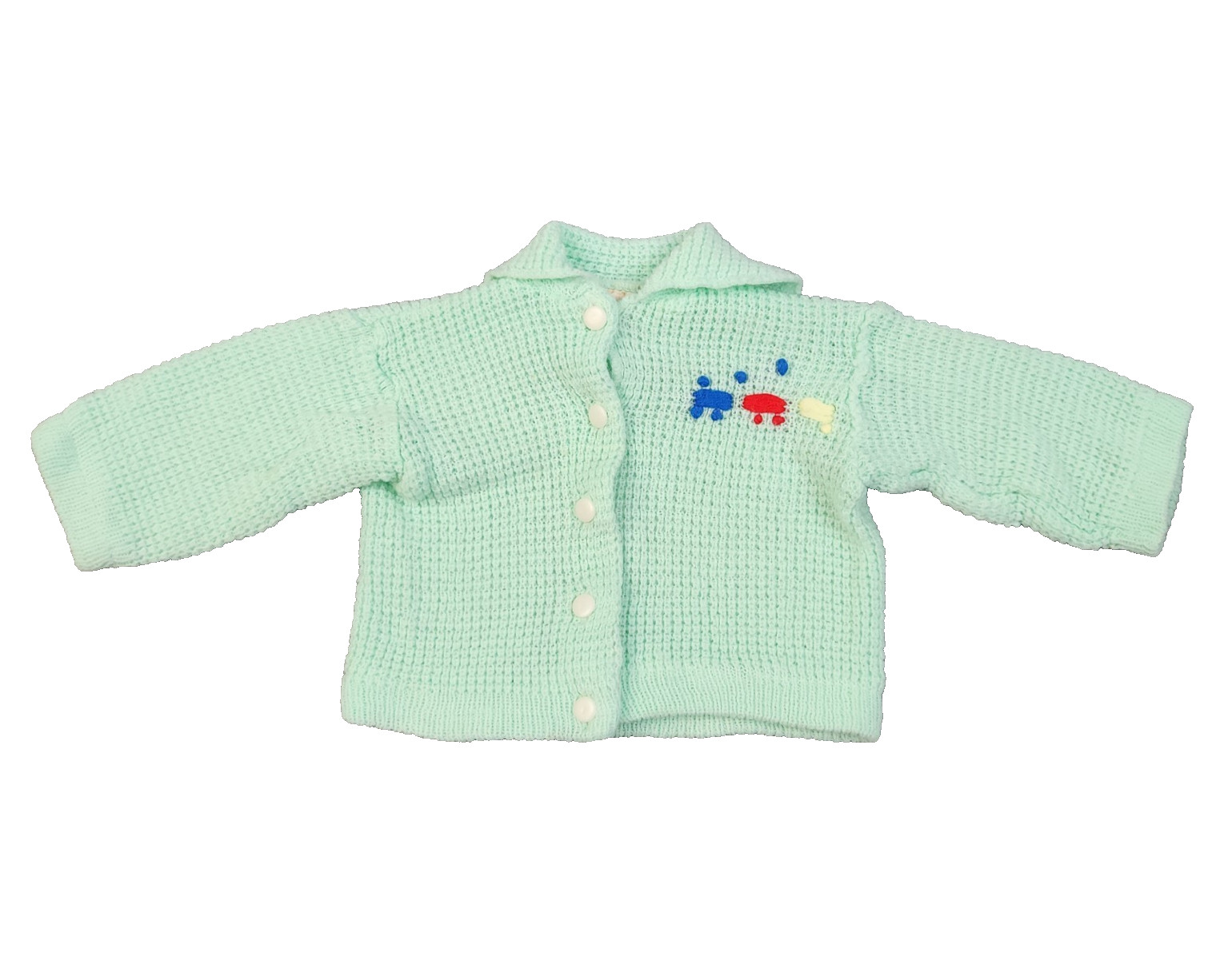 Vintage Baby Cardigan Sweater 12-18 Months Knitted Embroidered Trains