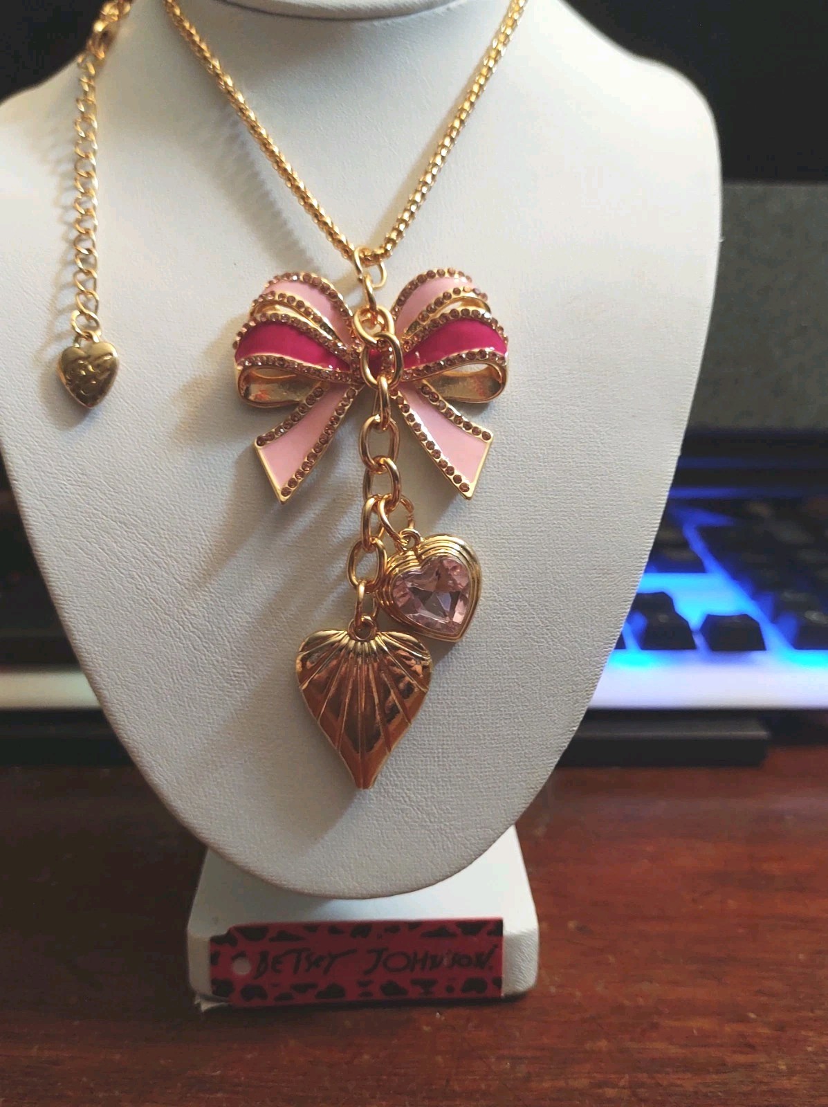 NEW-- Betsey Johnson Pink Bow With Twin Hearts Necklace NEW-- Betsey Johnson Pink Bow With Twin Hearts Necklace