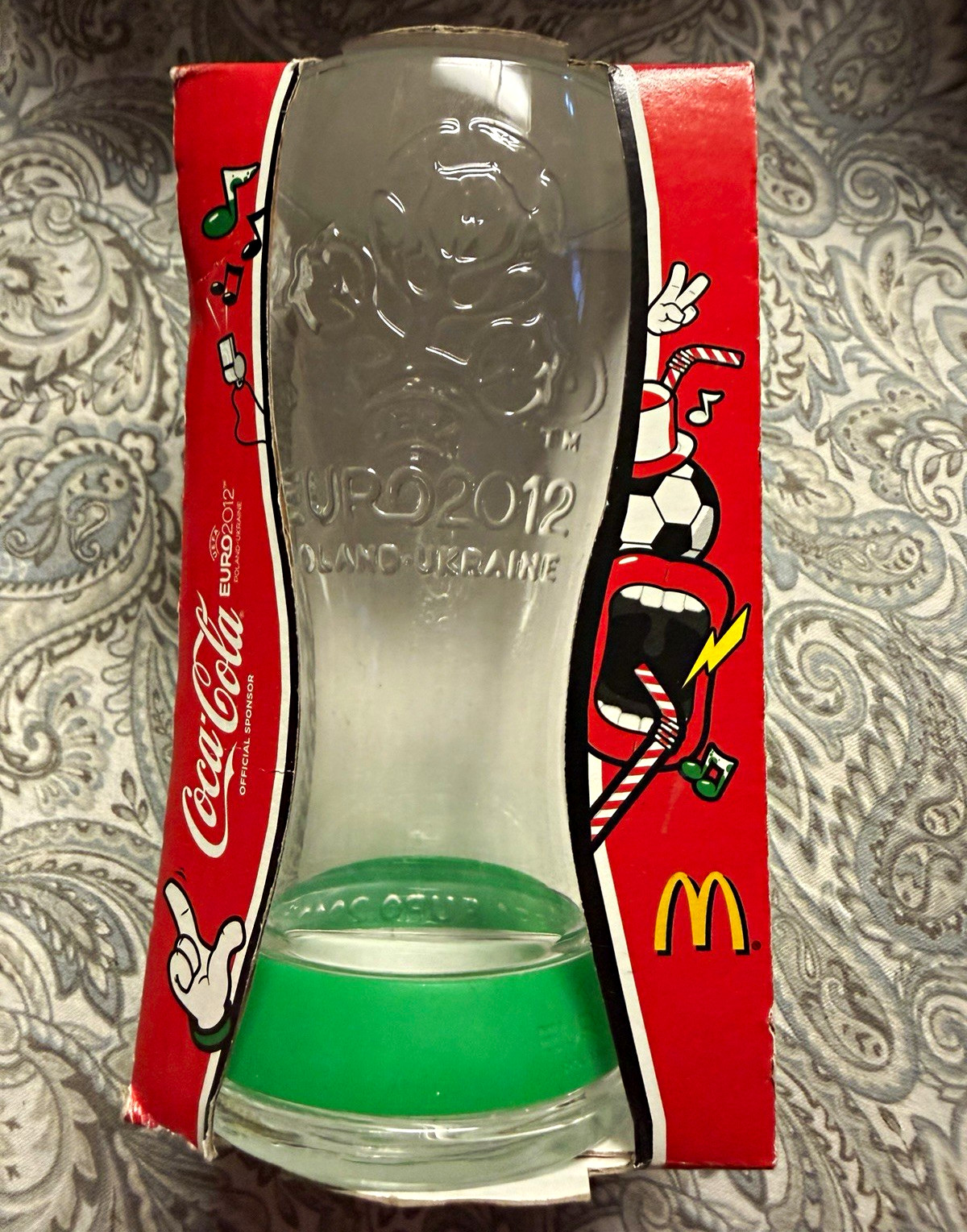 Coca-Cola UEFA EURO 2012 Poland-Ukraine Clear Glass w/ Green Base in Box