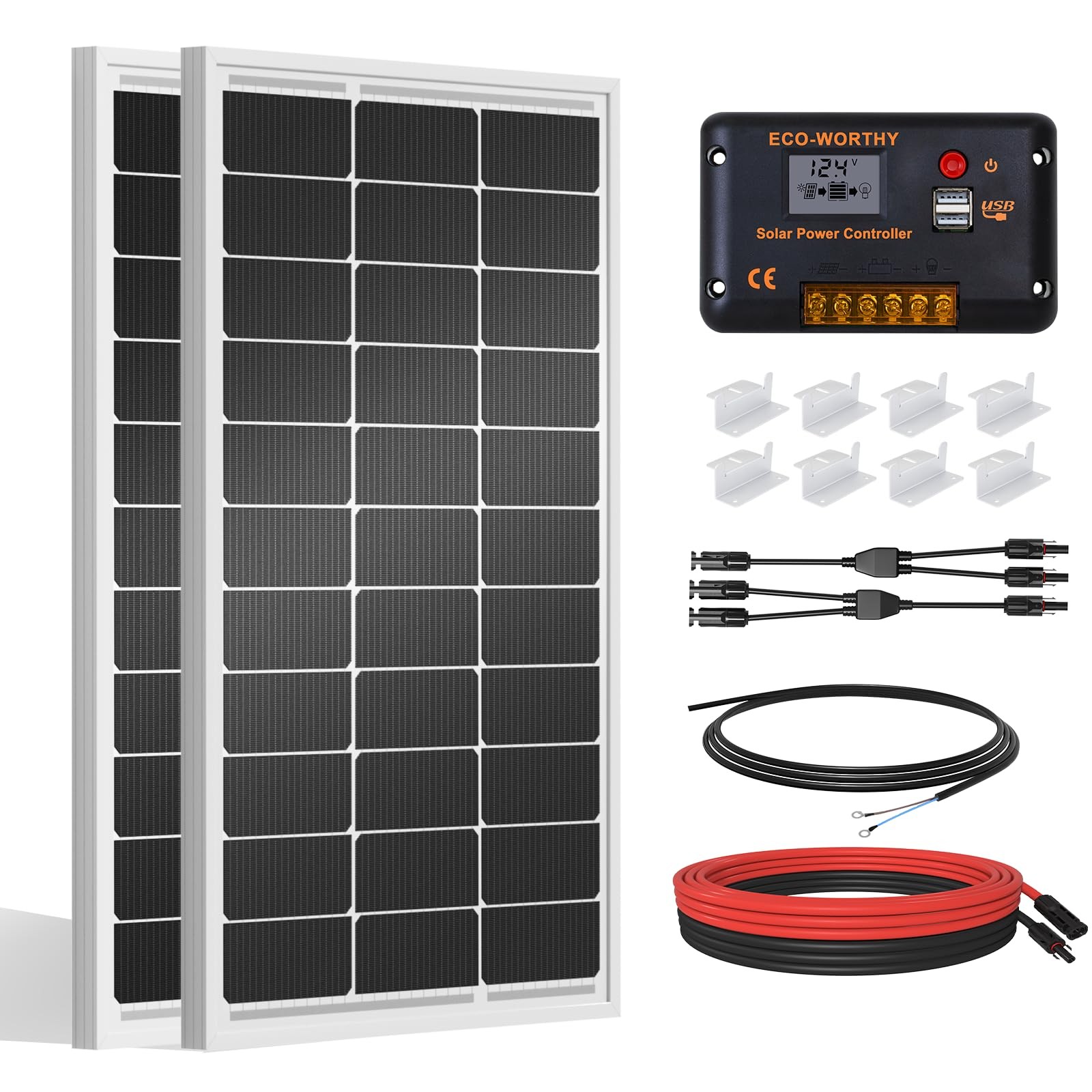 ECO-WORTHY 200 Watts 12 Volt/24 Volt Solar Panel Kit with 200W - KIT, Silver
