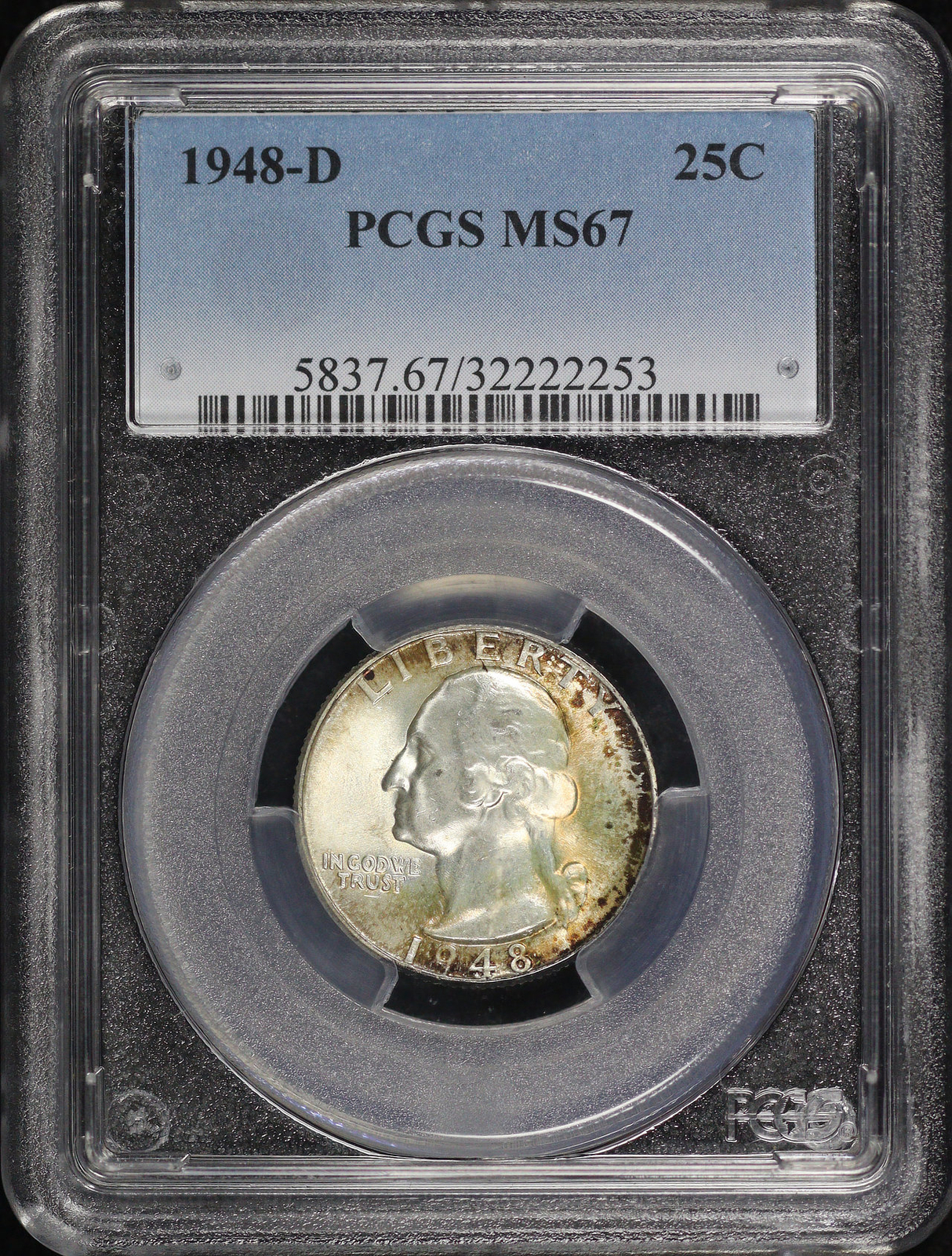 1948-D Washington Quarter PCGS MS-67 - Fireball Reverse Toning