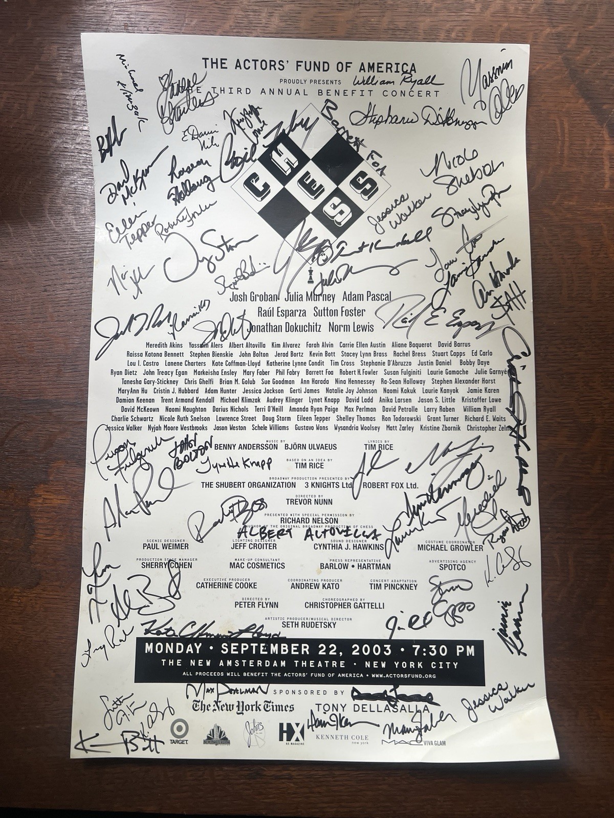 The Actors Fund 3rd Annual Chess Concert AIDS Signed Poster 2003 The Actors Fund 3rd Annual Chess Concert AIDS Signed Poster 2003