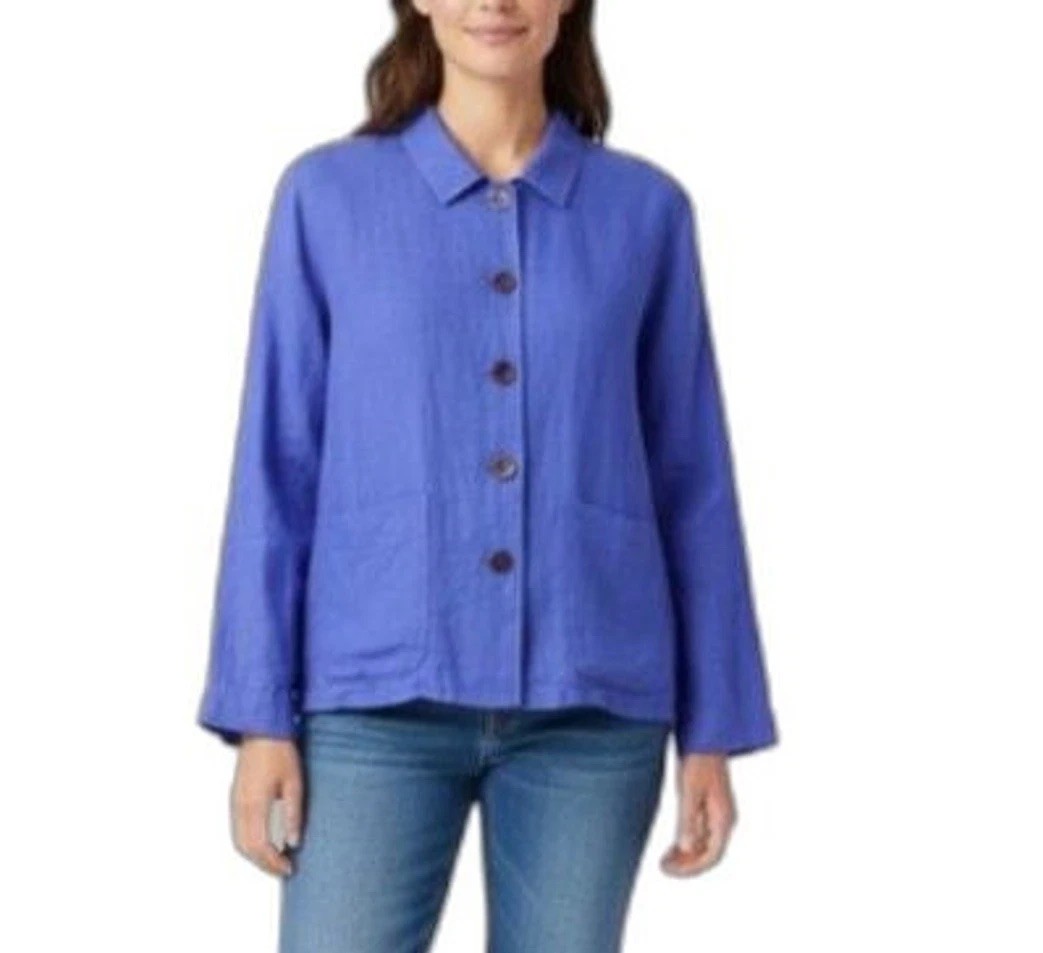 Flax NWOT Periwinkle Blue 100% Linen Boxy Button Front Jacket Size S Flax NWOT Periwinkle Blue 100% Linen Boxy Button Front Jacket Size S
