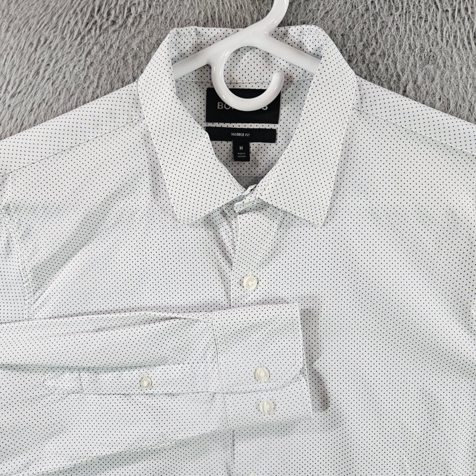 Bonobos Mens Tailored Fit Polka Dot Stretch Shirt White M Performance Long Slv