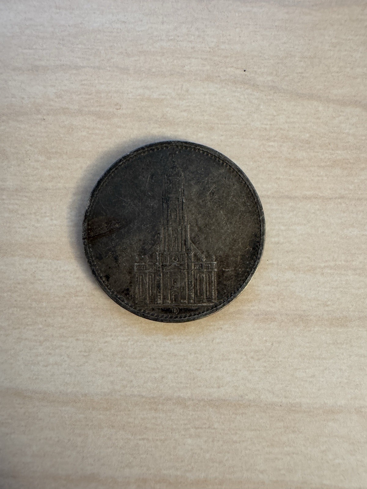 1935-J Germany 5 Reichsmark Potsdam Garrison Church 90% Silver Coin