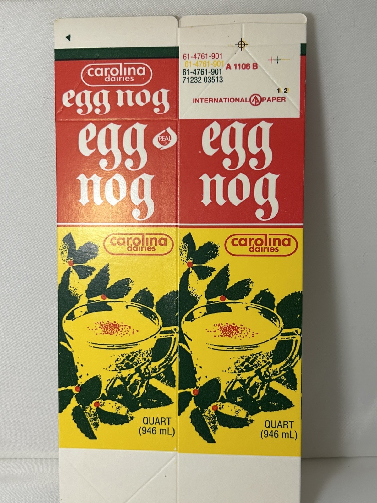 Vintage Qt Carton Eggnog Carolina Dairies Kinston NC Vintage Qt Carton Eggnog Carolina Dairies Kinston NC