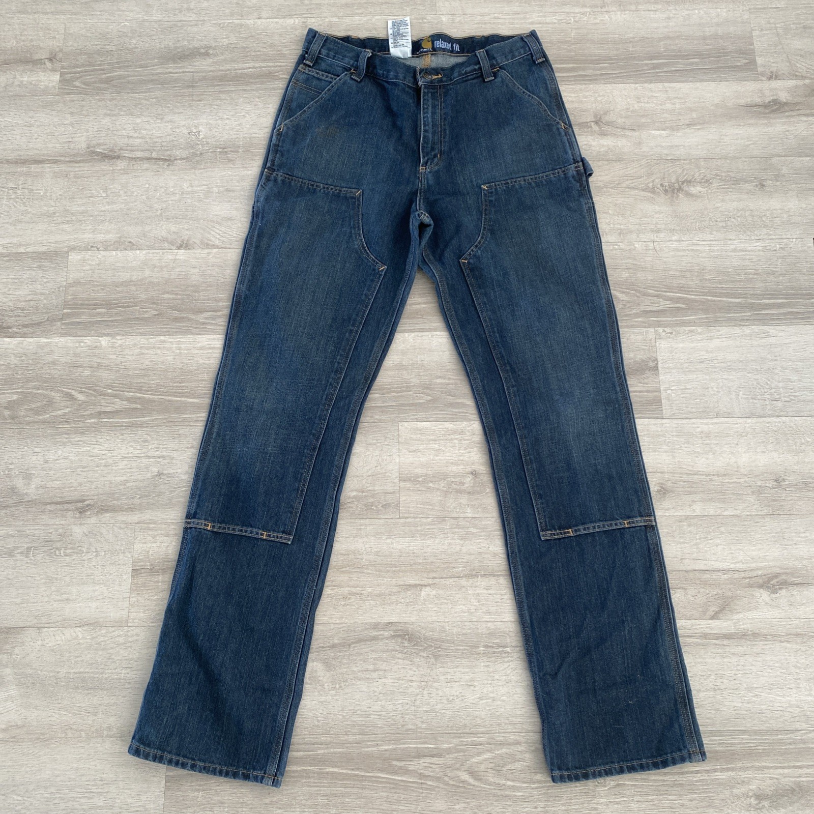 Carhartt Double Knee Jeans Mens 34x36 Relaxed Fit Dark Wash Work 103328-966 Carhartt Double Knee Jeans Mens 34x36 Relaxed Fit Dark Wash Work 103328-966