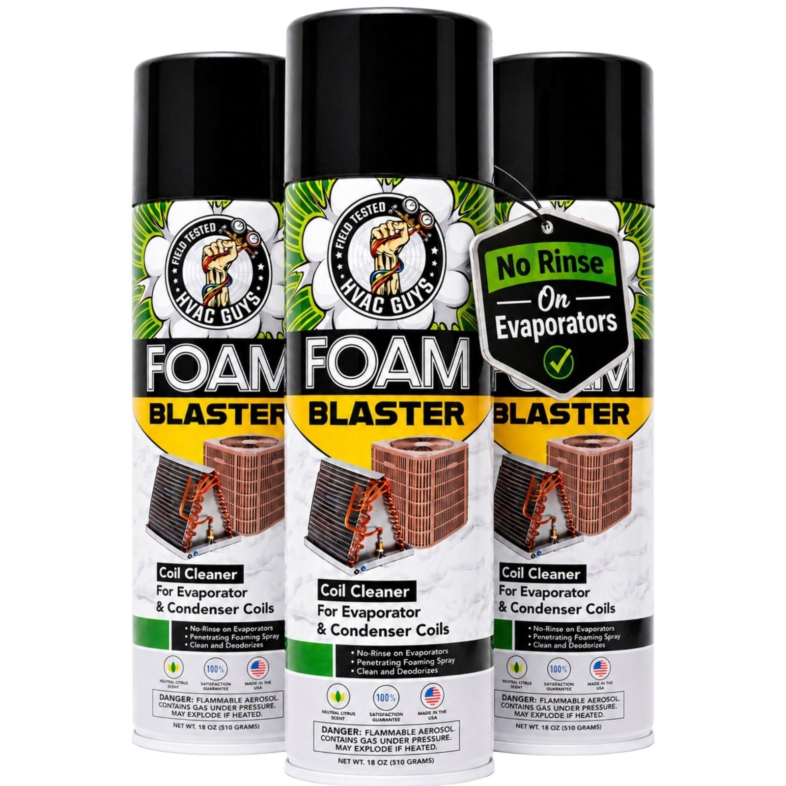 Foam Blaster HVAC AC Coil Cleaner Spray 18 oz 3-Pack Evaporator Condenser