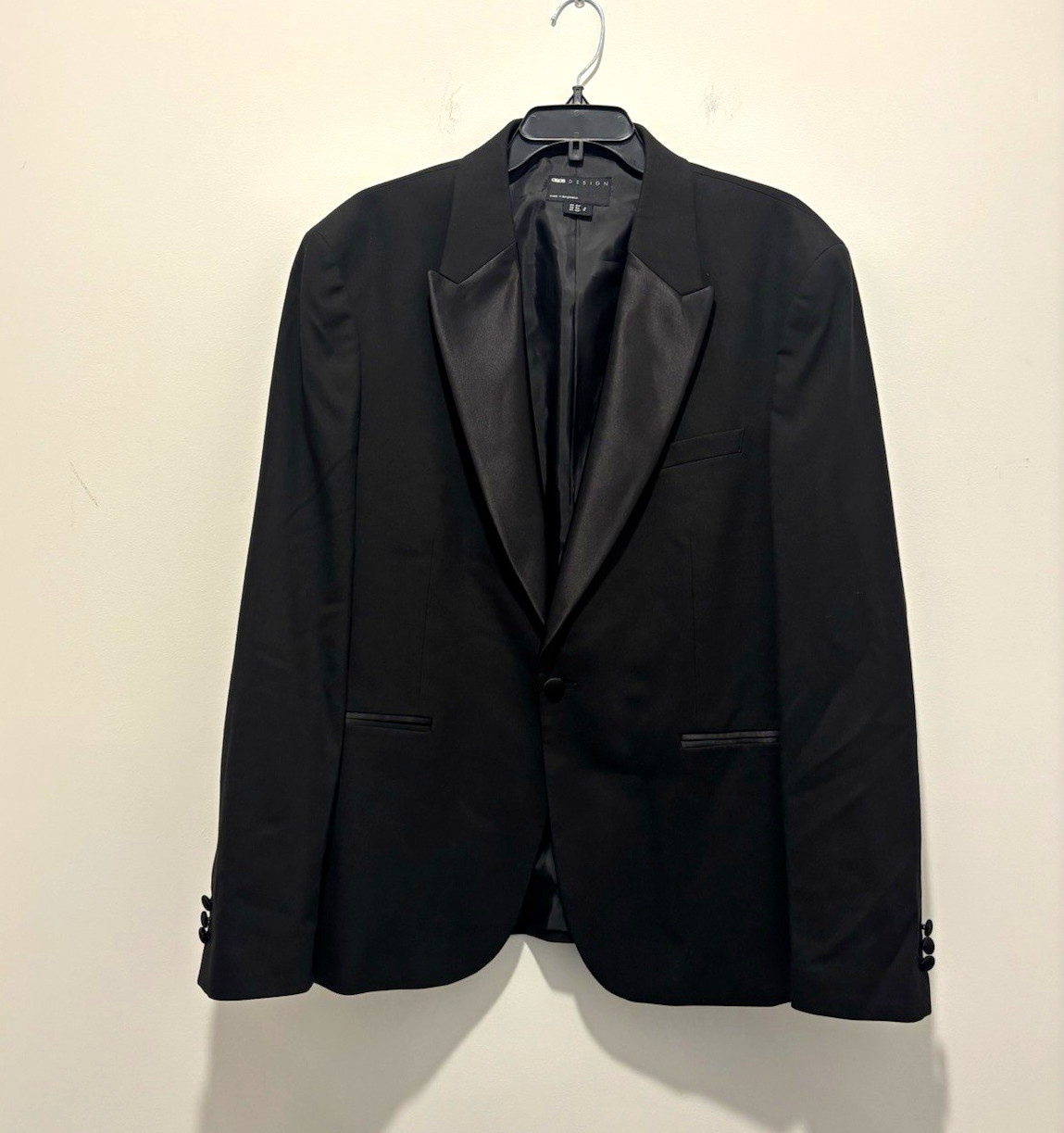 ASOS DESIGN Men\'s Black Tuxedo Jacket Shawl Lapel Single-Breasted One-Button 46