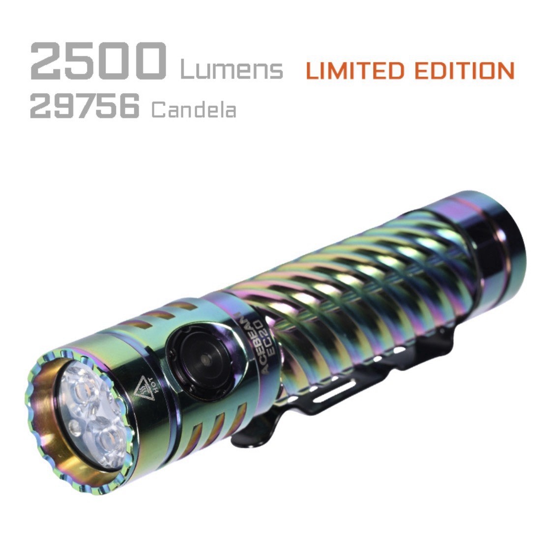 Acebeam EC20 Rainbow Stainless Steel Flashlight 3 Nichia 519A 5000K LEDs Limited