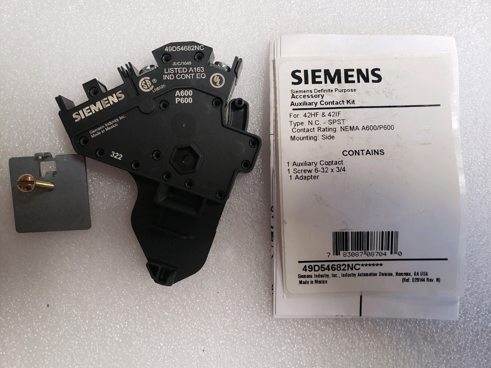 GENUINE SIEMENS / FURNAS  49D54682NC /  Auxiliary Contact  1NC