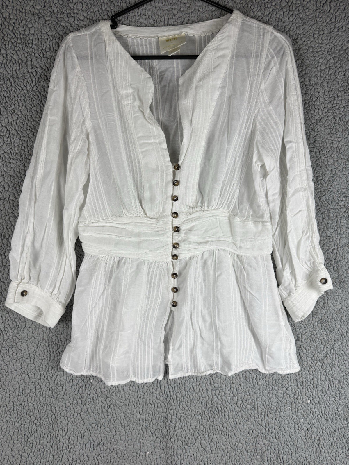 Maeve By Anthropologie Isolade Waisted White Sheer Gauzy Blouse Sz 10 Maeve By Anthropologie Isolade Waisted White Sheer Gauzy Blouse Sz 10