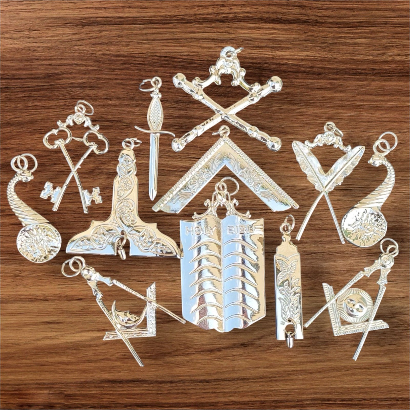 12 PCS Masonic Blue Lodge Officer Collar SILVER JEWELS SET