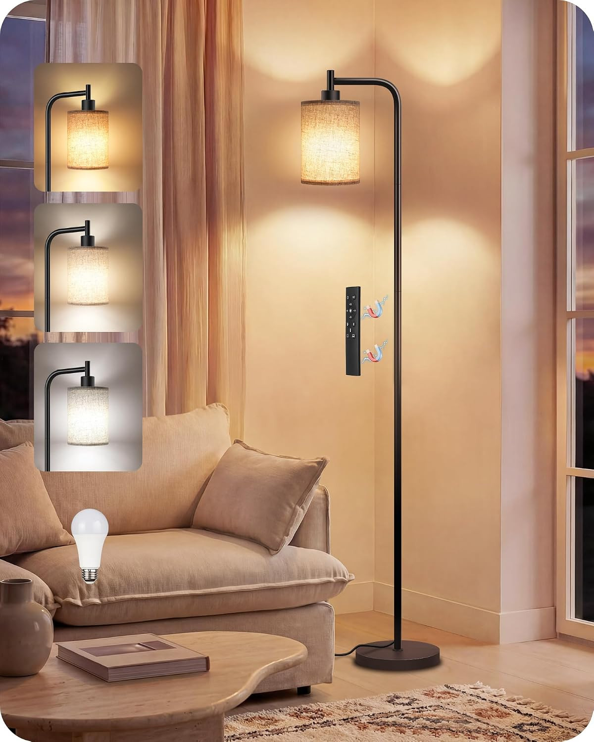 Dimmable Floor Lamp for Living Room with Remote and Foot Switch, Modern Standing Dimmable Floor Lamp for Living Room with Remote and Foot Switch, Modern Standing
