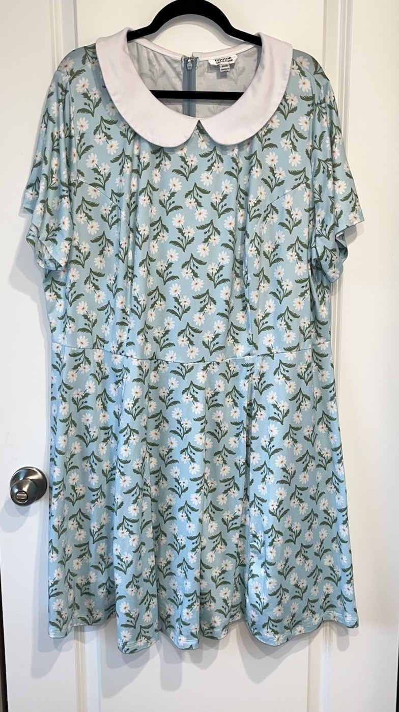 Unique Vintage Retro Blue Daisy Fit & Flare Dress Peter Pan Collar 5X/26 BB116 Unique Vintage Retro Blue Daisy Fit & Flare Dress Peter Pan Collar 5X/26 BB116