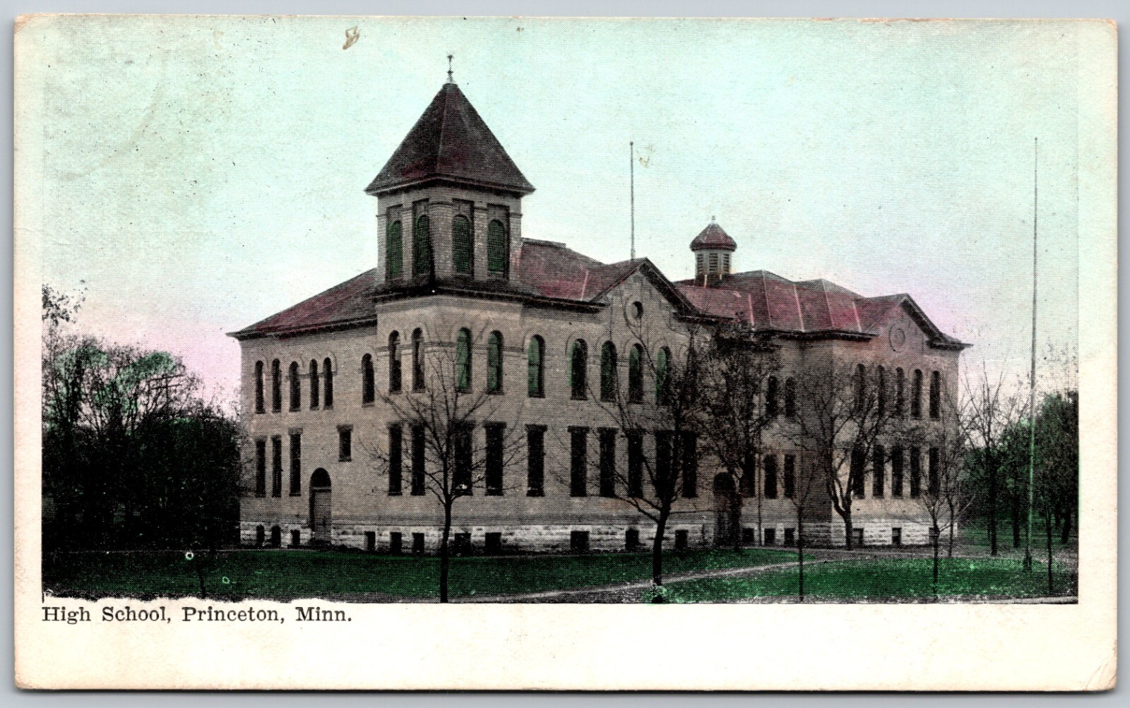 c1911 High School Princeton Minnesota ANTIQUE Postcard 2723