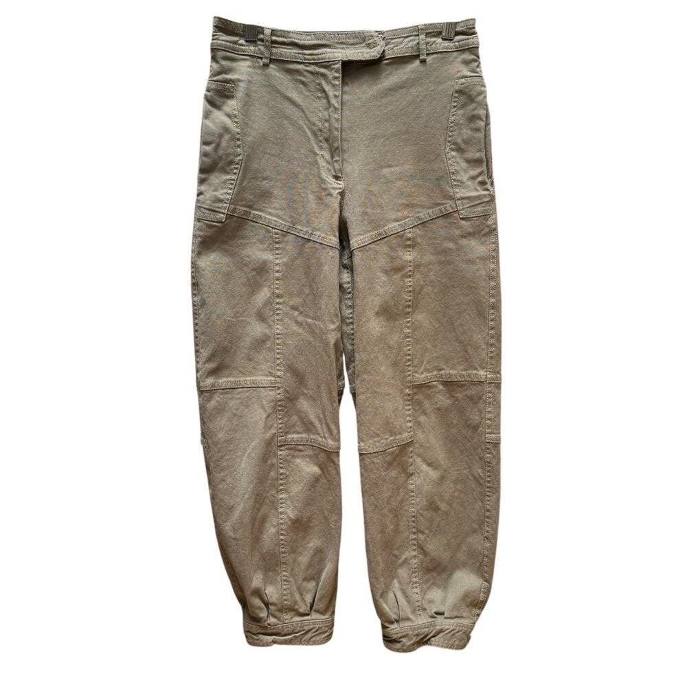Zara Surplus Khaki Cargo Pants Zipper Cuffs Pockets Relaxed Fit Outdoor Boho SM