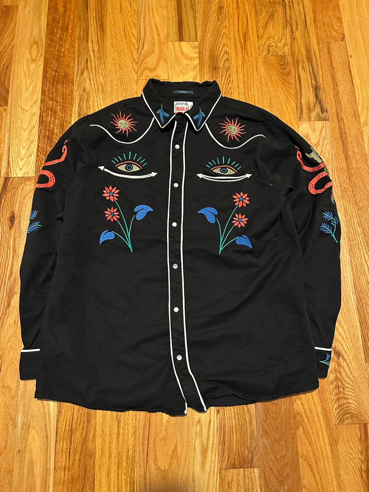 Roark tough as nails on the range black  streetwear embroidered western shirt XL