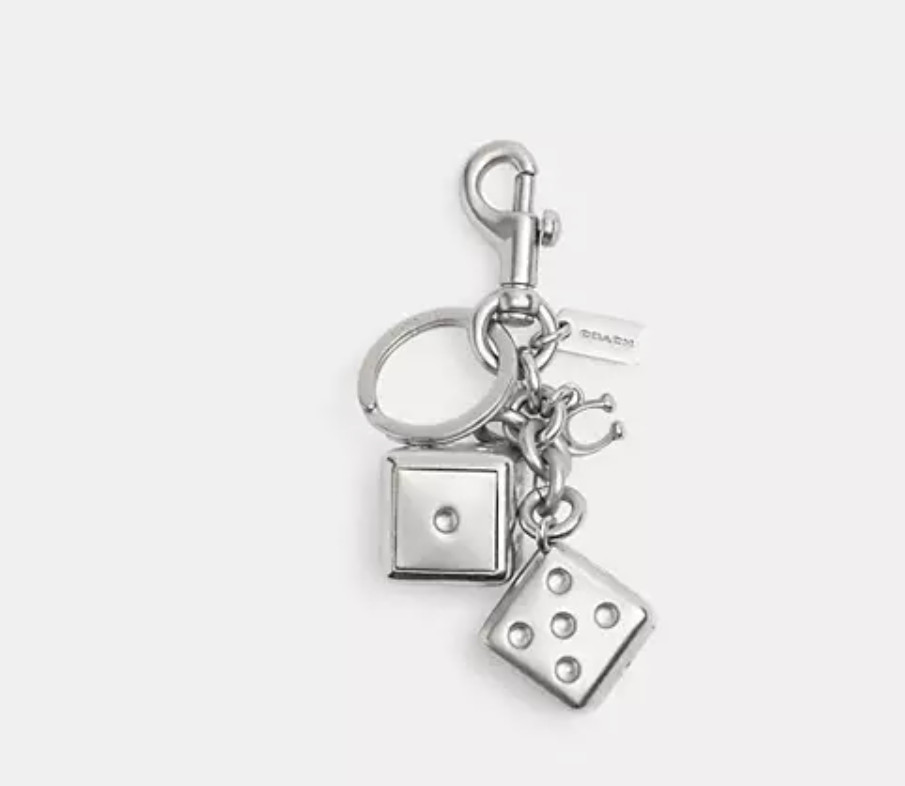 Authentic  Coach 3D Solid Metal Dice Cluster Bag Charm Keychain Silver CZ128