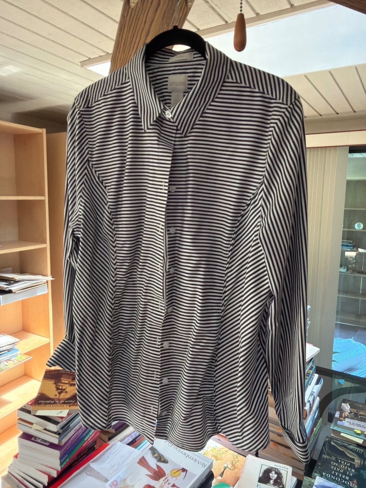 Chicos black and white stripe button shirt