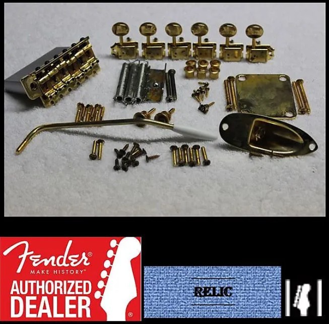 Fender Aged/Relic Gold Stratocaster 2 3/16 Tremolo Hardware Set Strat w/ Tuners