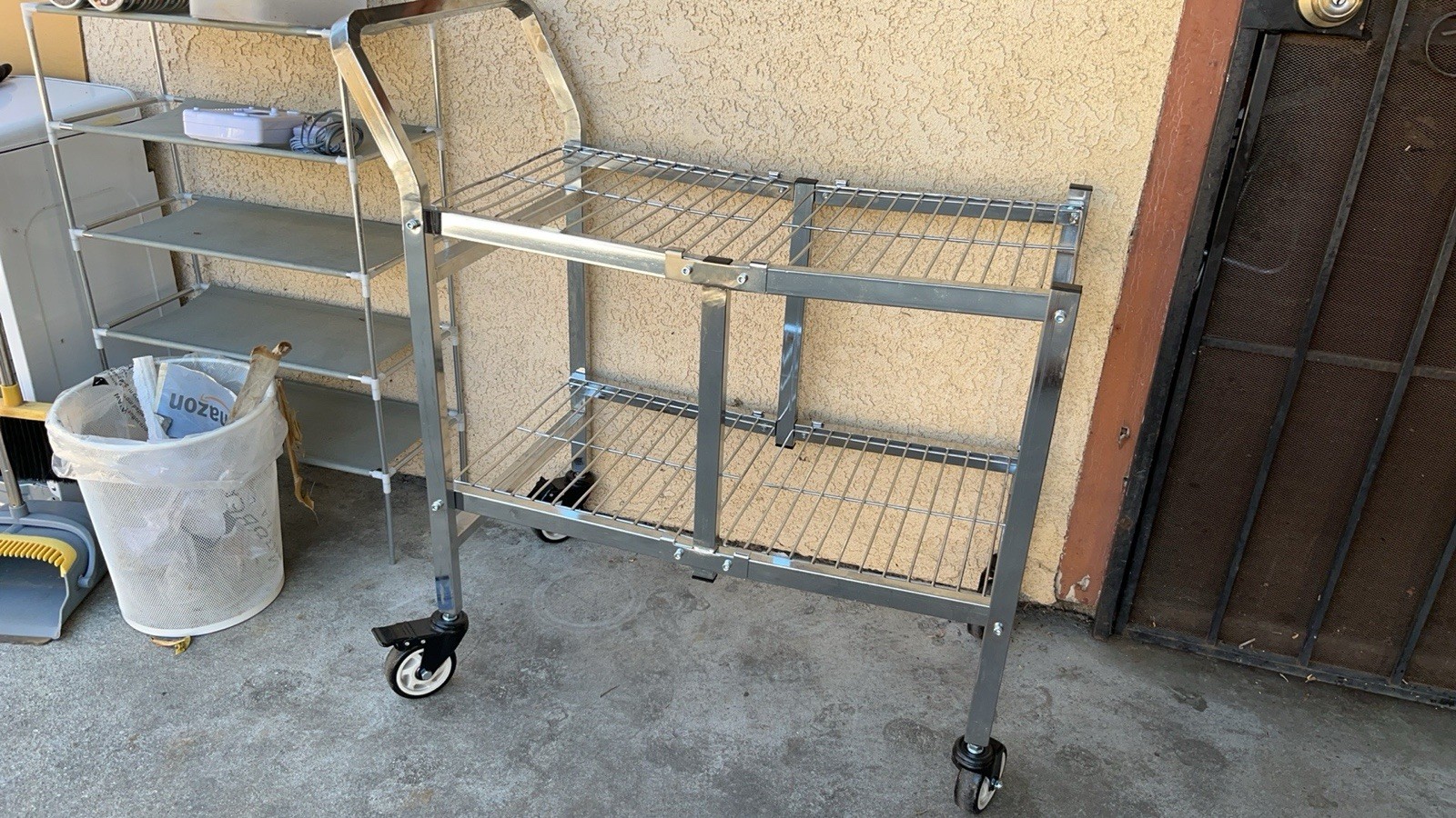 2-Tier Stainless Steel Wire Utility Cart w/ Casters & Push Handle 30x16x38