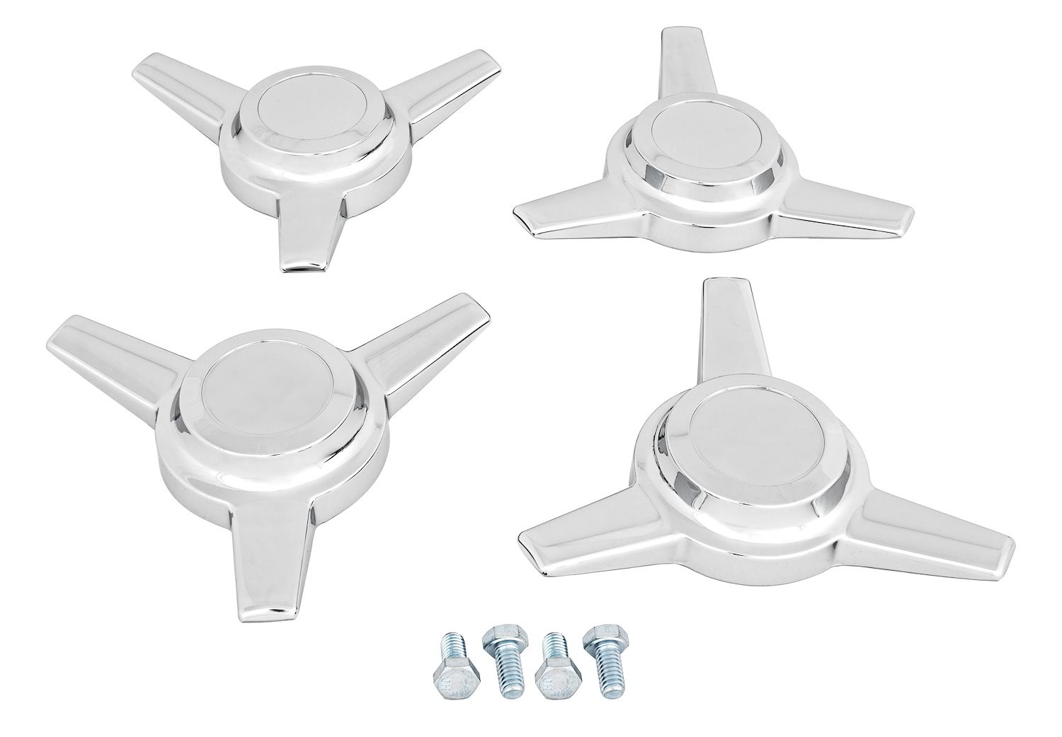 JEGS Three Bar Straight Spinner Caps  [Chrome Zinc, 4-PC]