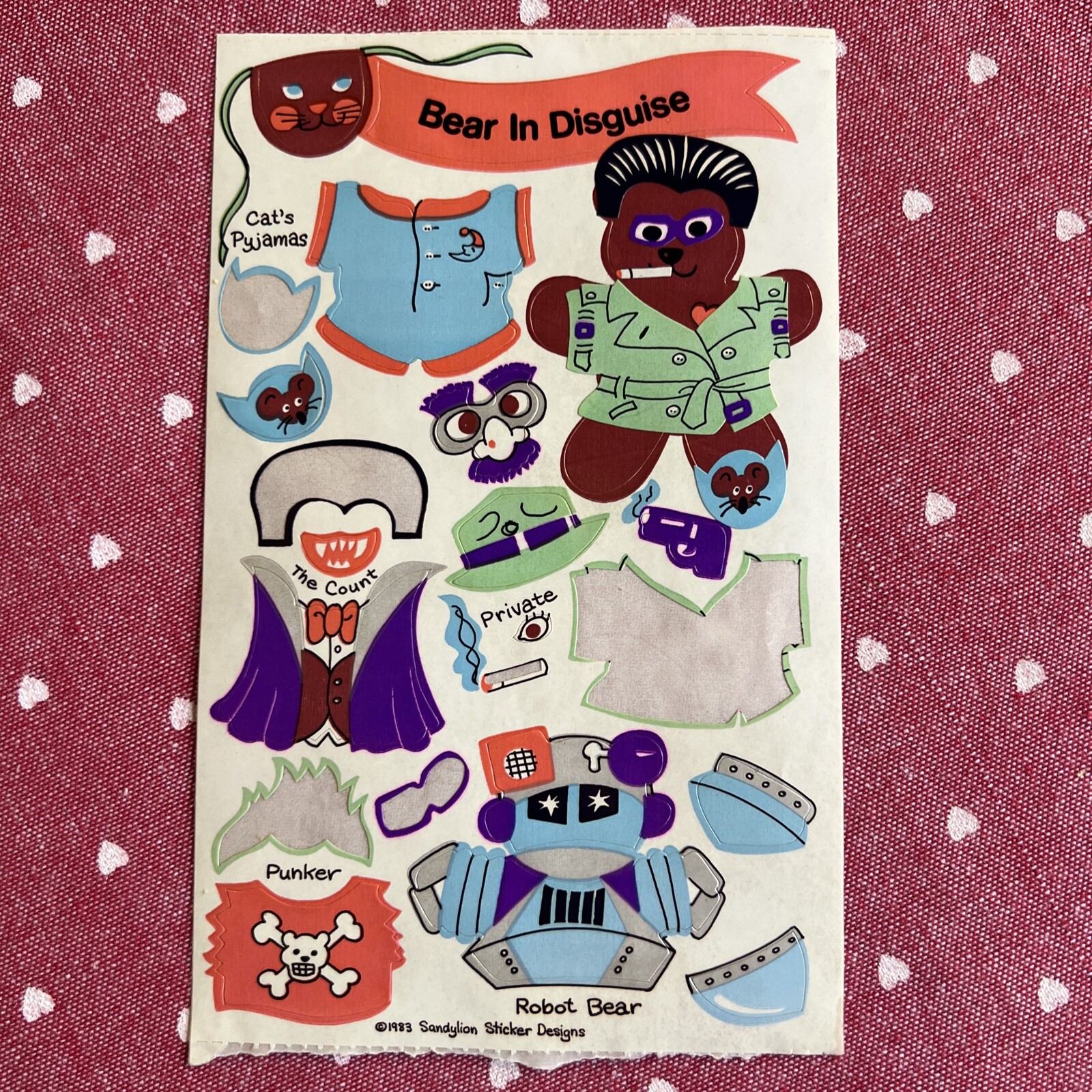Vintage 1983 Sandylion Maxi Activity Sticker Sheet Halloween Bear Costume