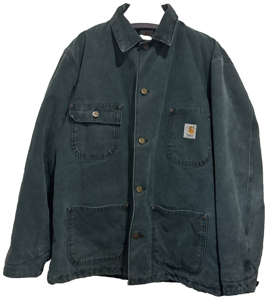 Vintage Carhartt Jacket Small C02HTG Blanket Lined Chore Coat Moss Green Duck