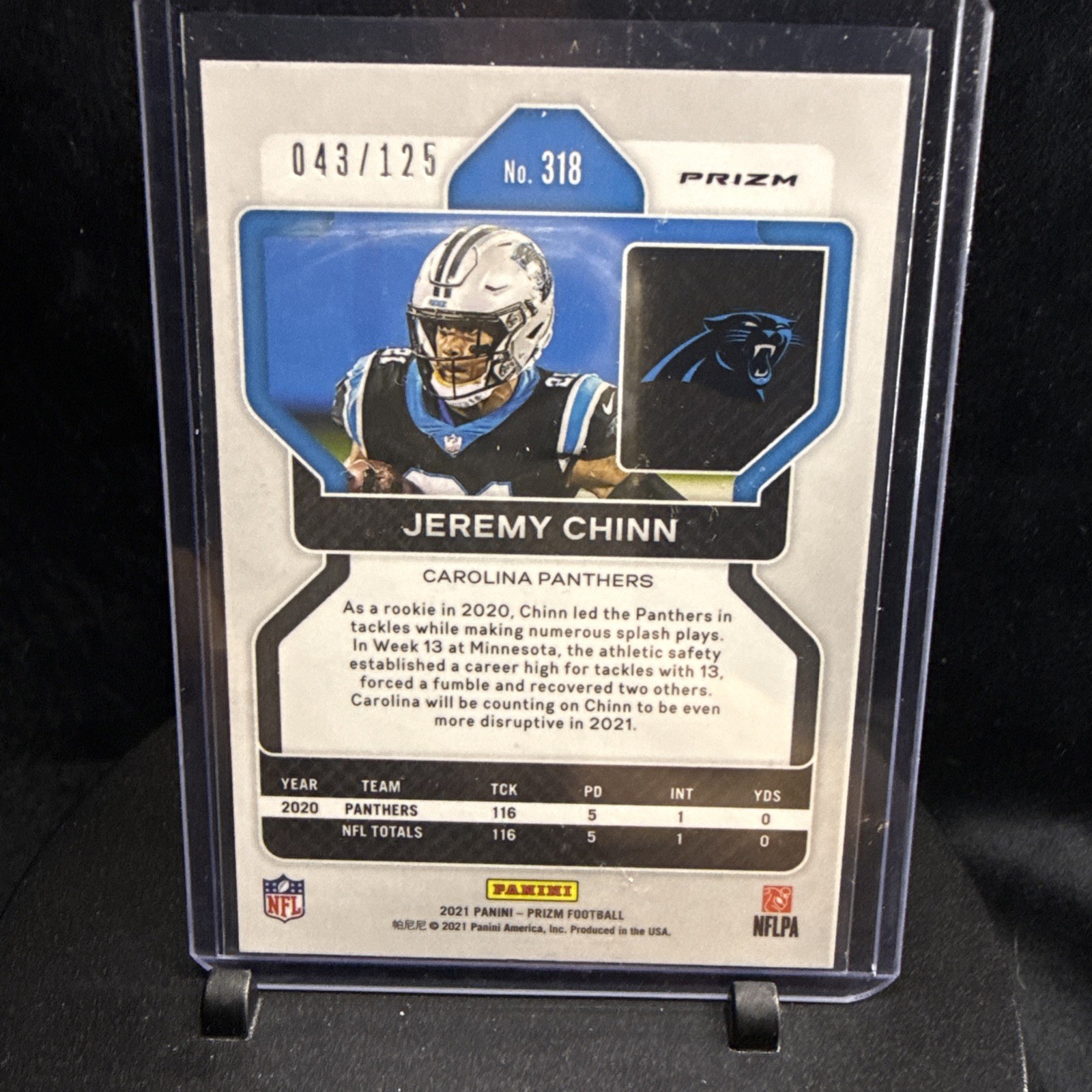2021 Panini Prizm Purple Prizms Jeremy Chinn Carolina Panthers #318 🔥043/125🔥
