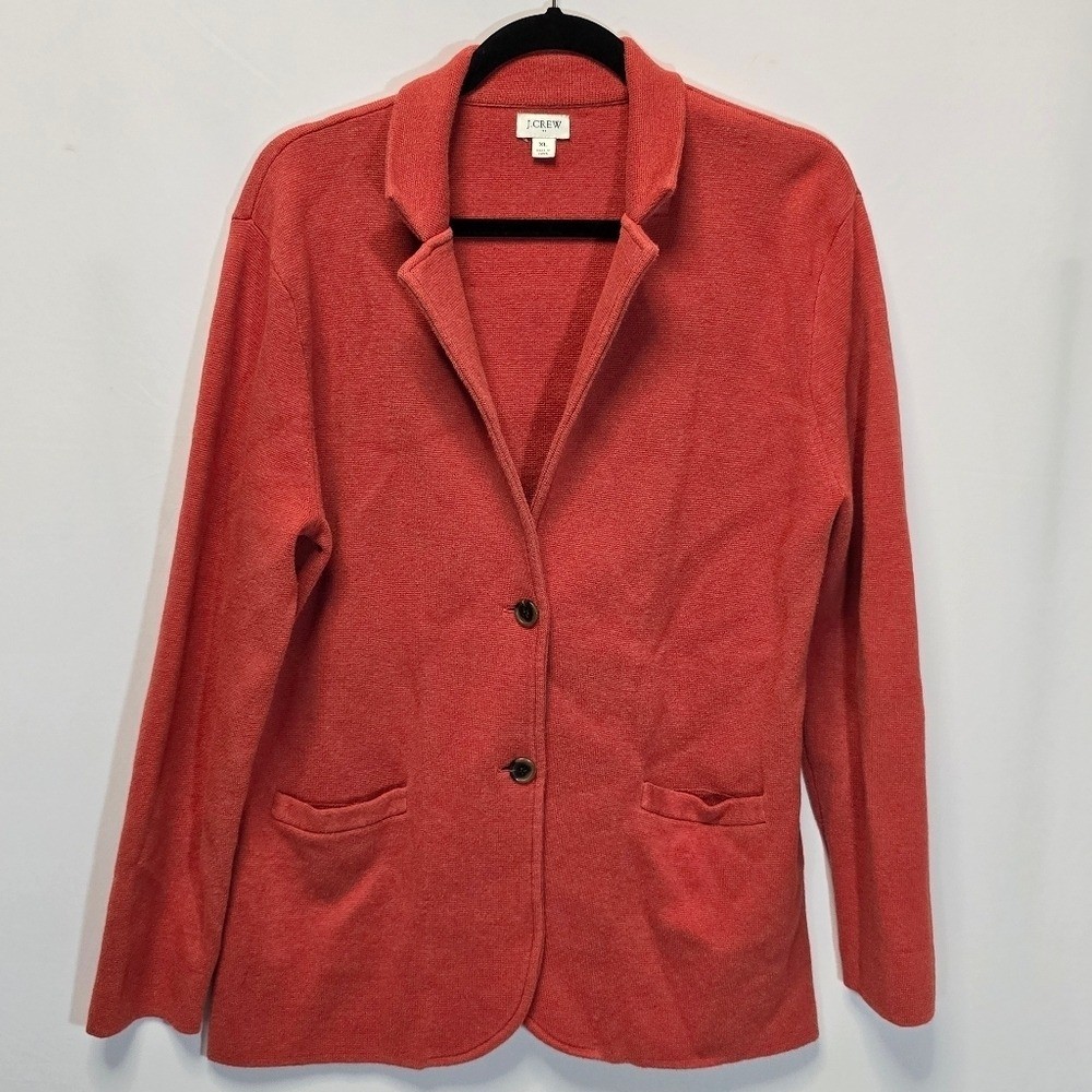 J Crew Factory Orange Cotton Double Button Schoolboy Blazer Sweater Womens XL