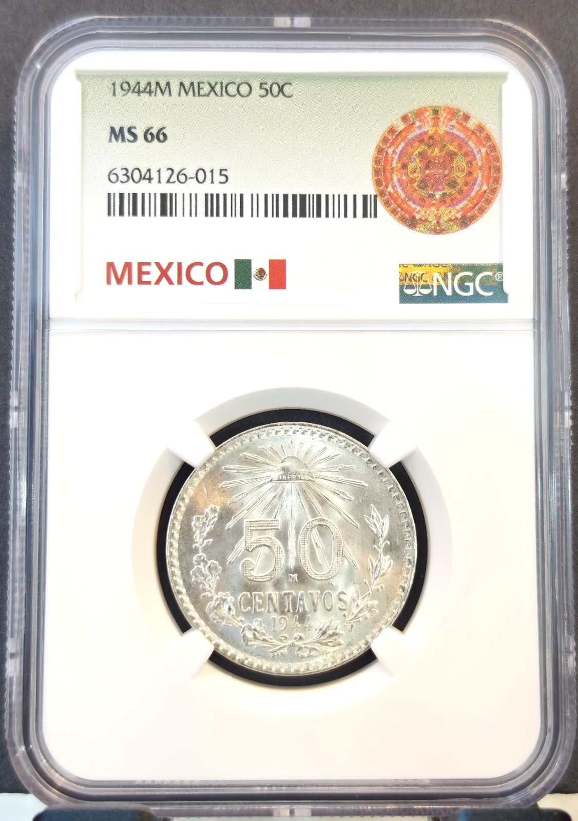 1944 MEXICO SILVER 50 CENTAVOS 50C NGC MS 66 RARE HIGH GRADE GEM BU 1944 MEXICO SILVER 50 CENTAVOS 50C NGC MS 66 RARE HIGH GRADE GEM BU