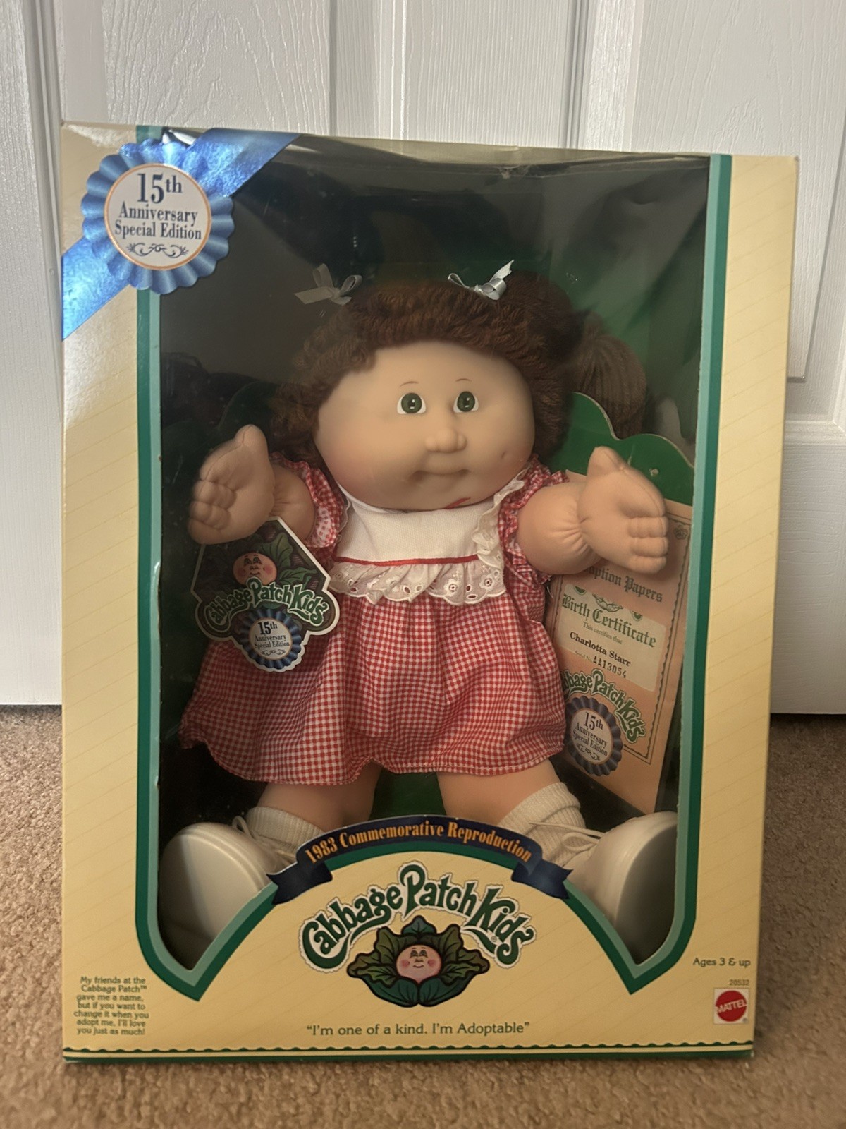 Vintage Cabbage Patch Doll 15th Anniversary Special Edition - Green Eyes MINT 