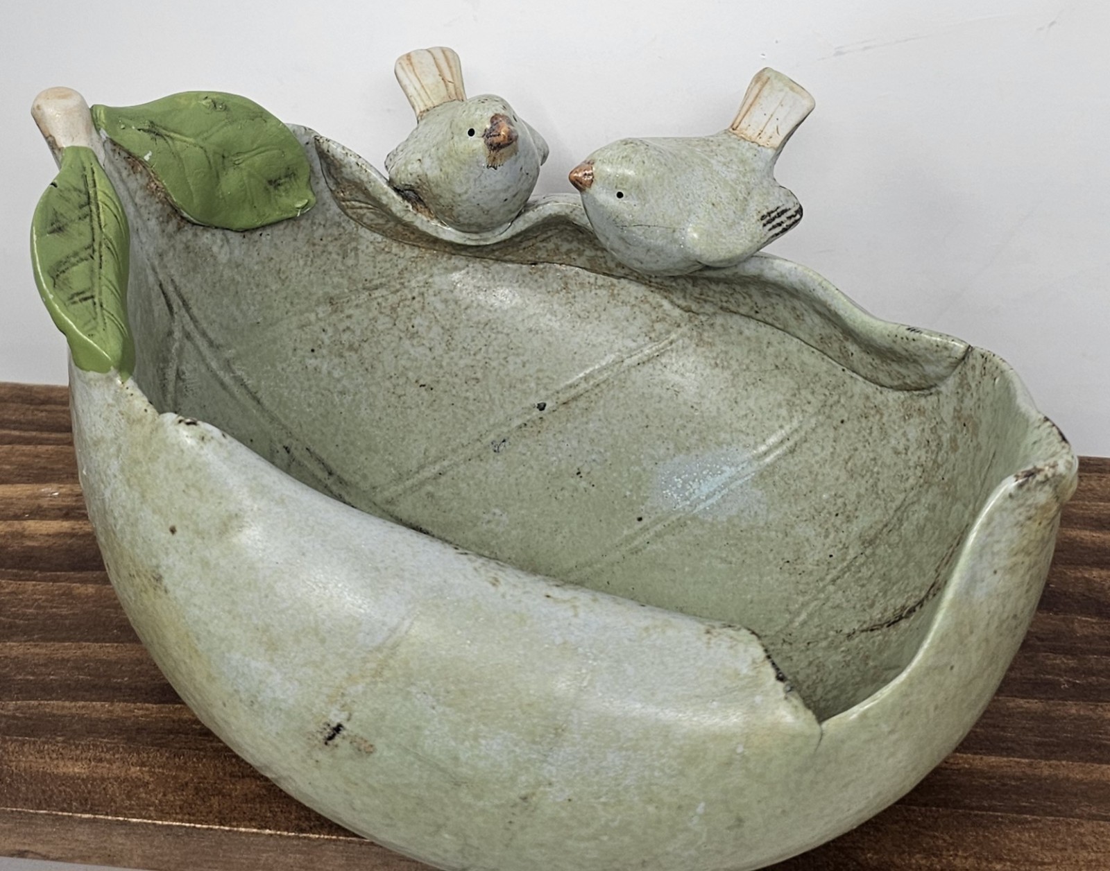 Pier 1 Imports Pottery Centerpiece Retro Bird Bath Dish Planter Feeder Green