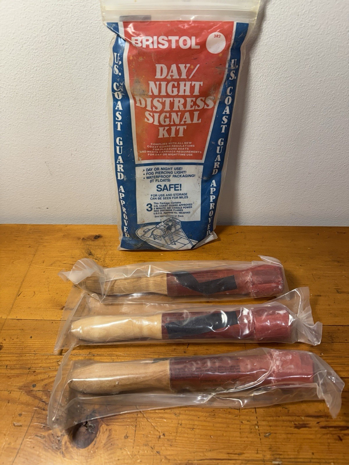3 ~ Vintage Bristol Marine Wood Handle Distress Signal Red Flares SEALED 3 ~ Vintage Bristol Marine Wood Handle Distress Signal Red Flares SEALED