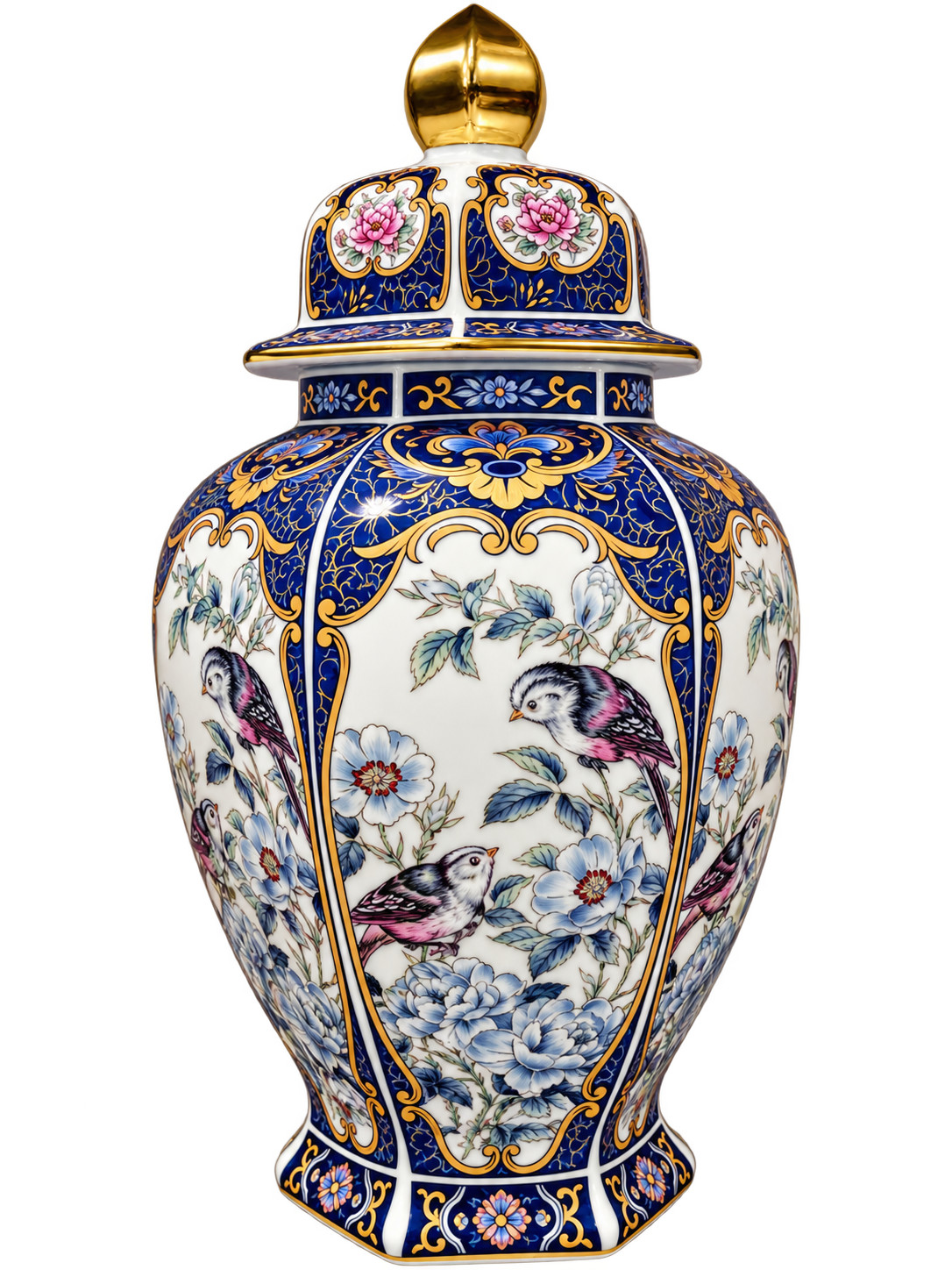 Authentic Vintage Japanese Porcelain Vessel with Bird & Floral Motifs