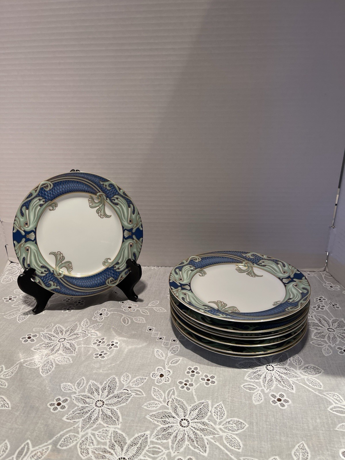 Fitz and Floyd Green Dolphin Street Salad Plates 7 1/4 Fitz and Floyd Green Dolphin Street Salad Plates 7 1/4