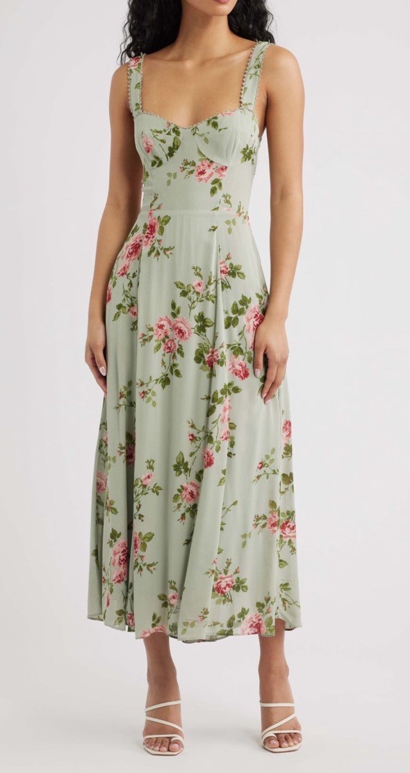 Reformation Lela Floral Midi Dress Chorus Size 10 Green Pink NWT $248