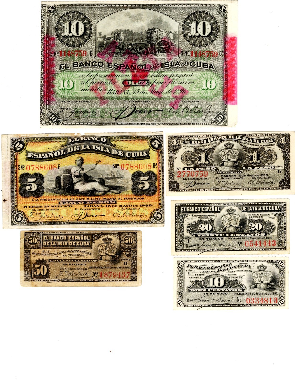 Rare Historic Colonial Currency Collection – 6 Original Banknote 1896-1897