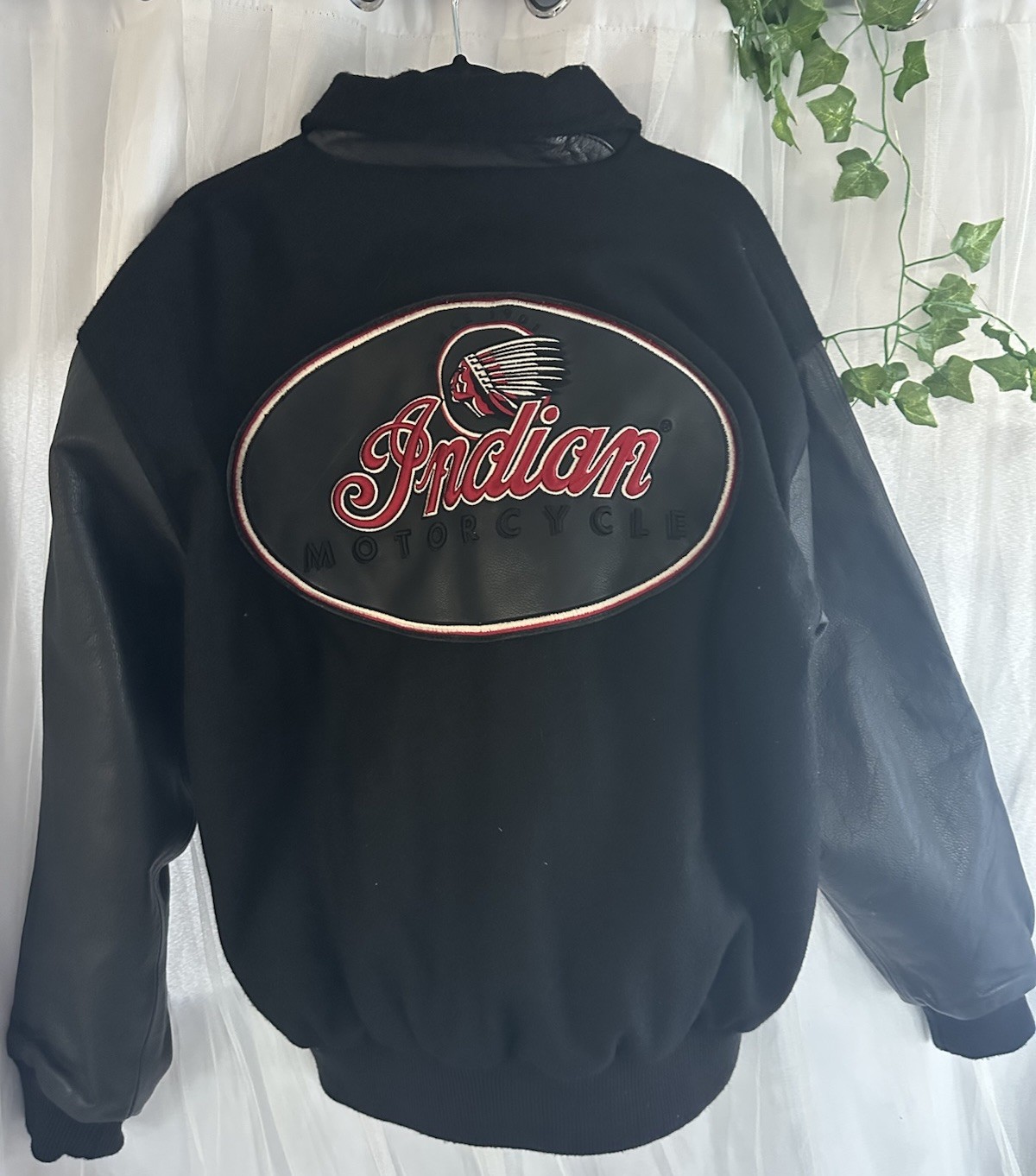 Vintage leather Indian Motorcycle Black Jacket w/ Front Logo Patch Vintage leather Indian Motorcycle Black Jacket w/ Front Logo Patch