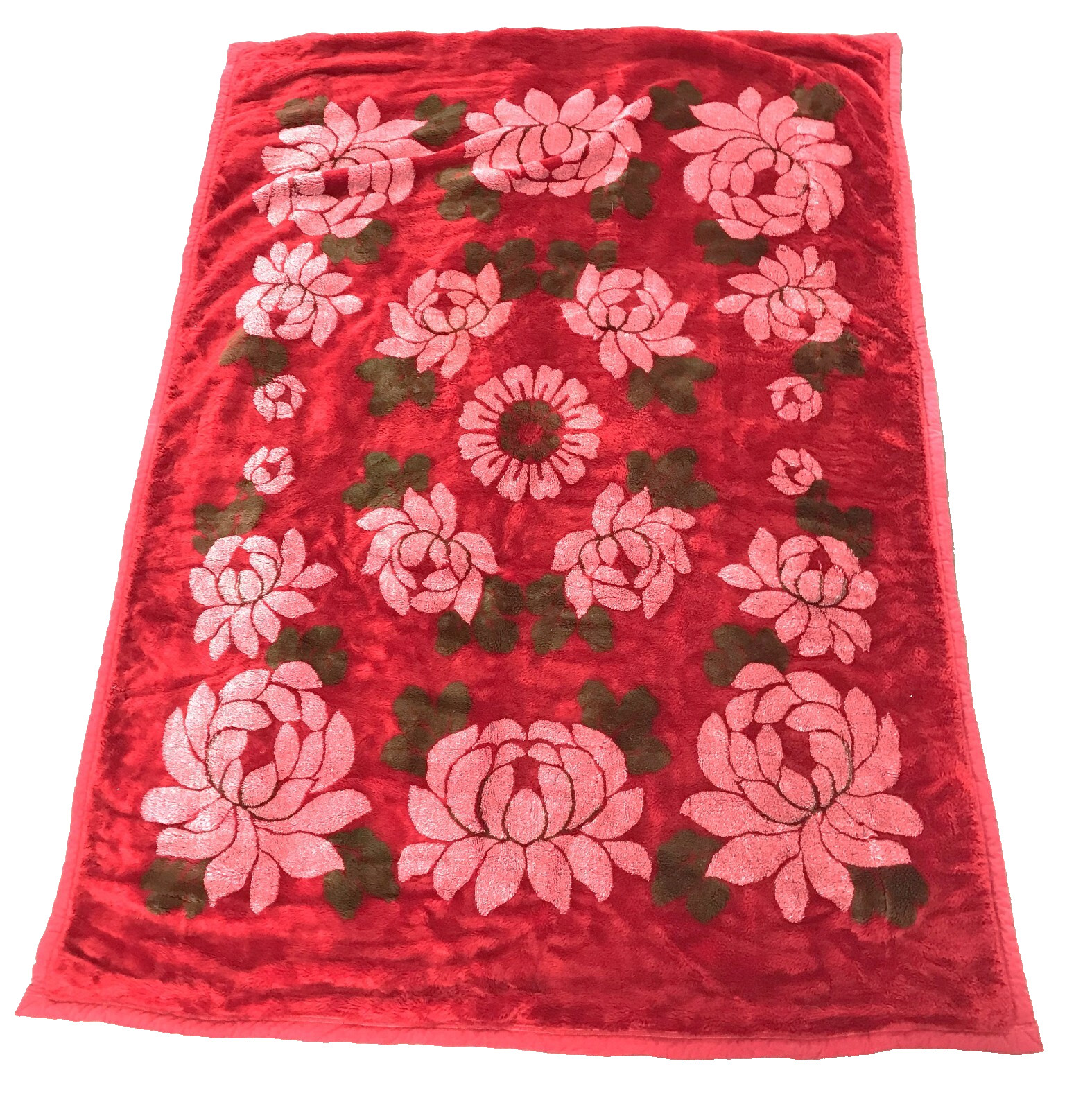 VTG BIEDERLACK Twin Red Reversable Double Thickness Blanket Flower Or Solid Warm VTG BIEDERLACK Twin Red Reversable Double Thickness Blanket Flower Or Solid Warm